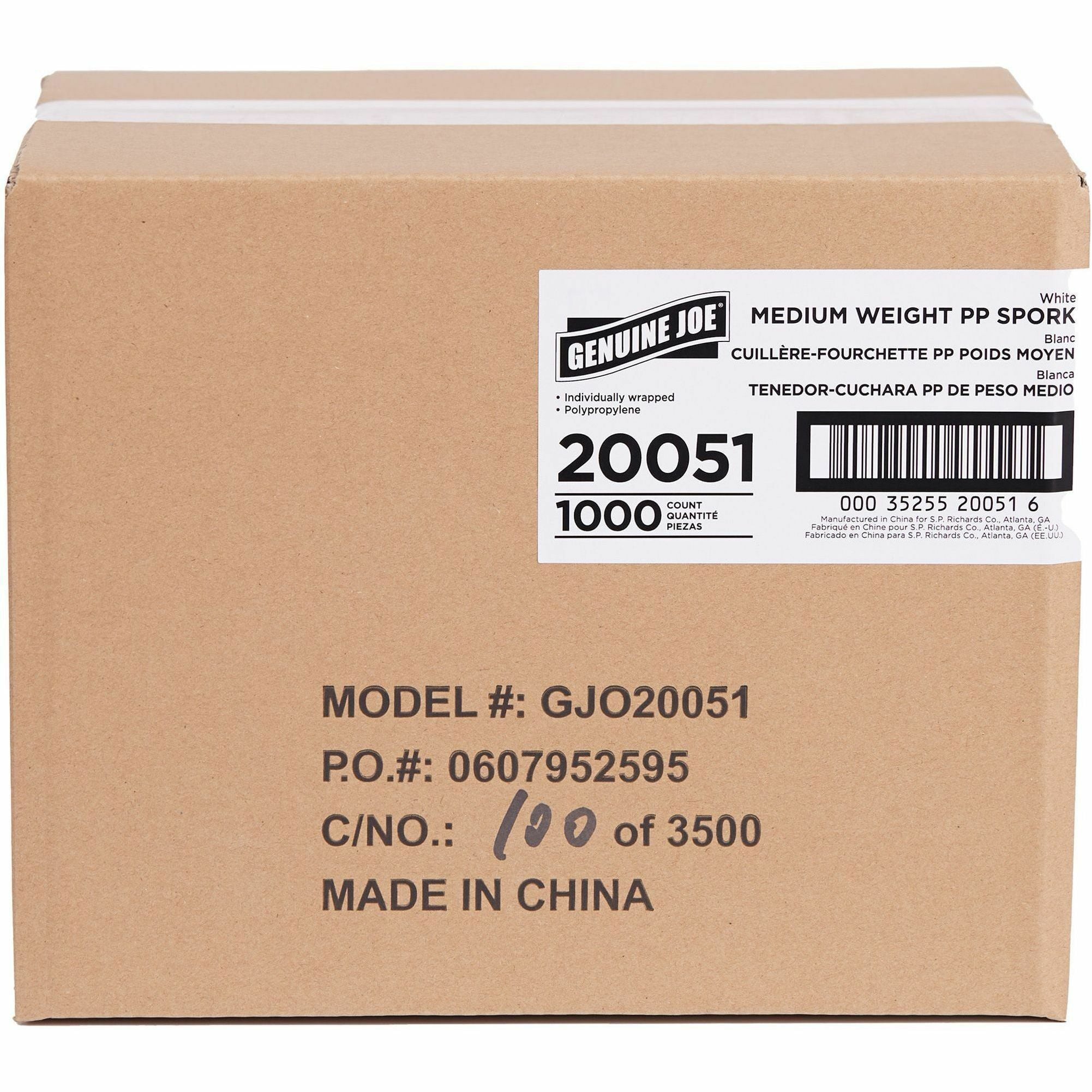 genuine-joe-individually-wrapped-sporks-1000-carton-spork-breakroom-disposable-white_gjo20051 - 2