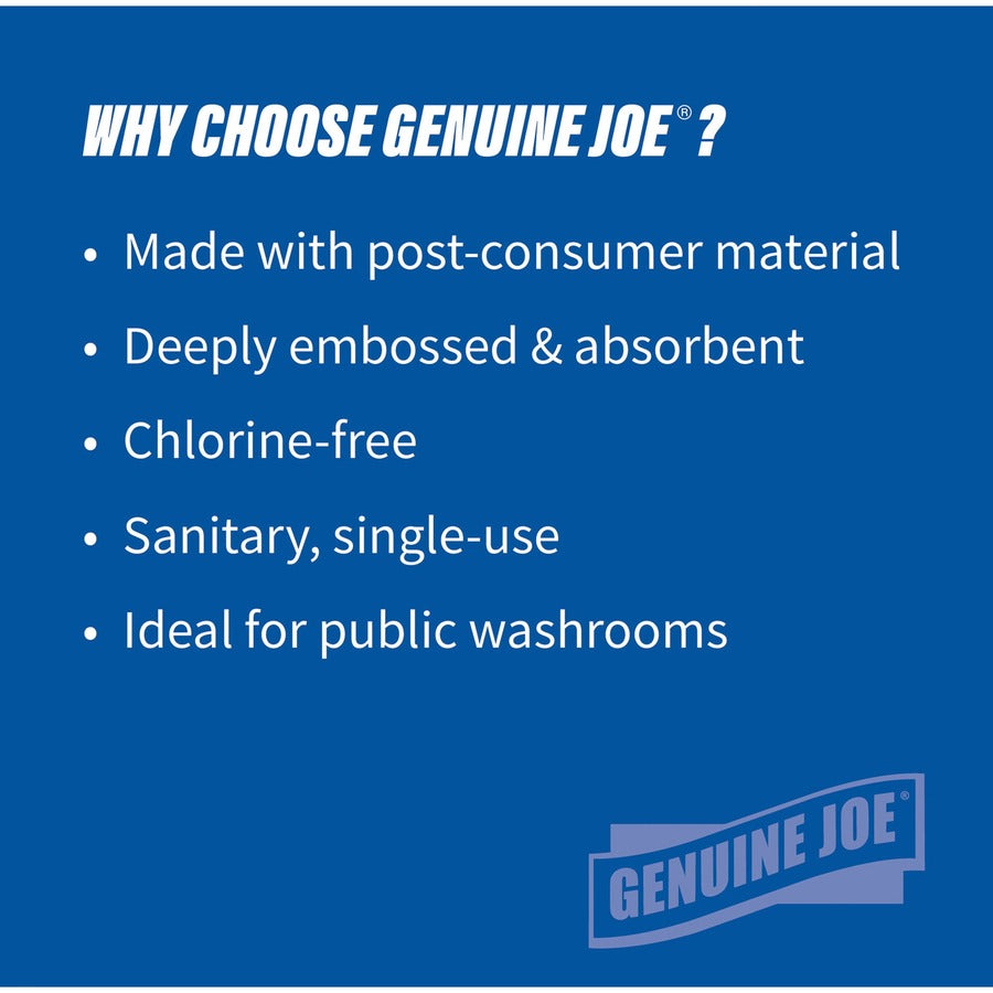 Genuine Joe Multifold Towels - 1 Ply - Multifold - 9.20" x 9.40" - White - Fiber - Embossed, Anti-contamination, Chlorine-free, Absorbent, Moisture Resistant, Interfolded - For Restroom, Public Facilities, Washroom - 250 Per Bundle - 960 / Pallet