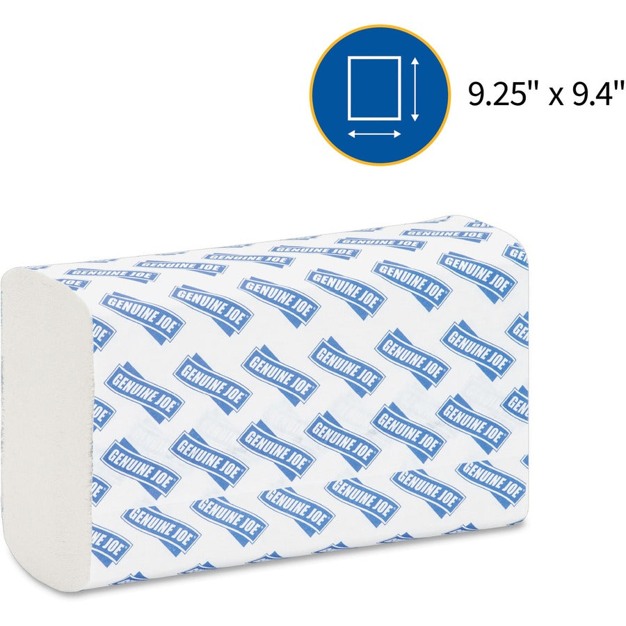 Genuine Joe Multifold Towels - 1 Ply - Multifold - 9.20" x 9.40" - White - Fiber - Embossed, Anti-contamination, Chlorine-free, Absorbent, Moisture Resistant, Interfolded - For Restroom, Public Facilities, Washroom - 250 Per Bundle - 960 / Pallet