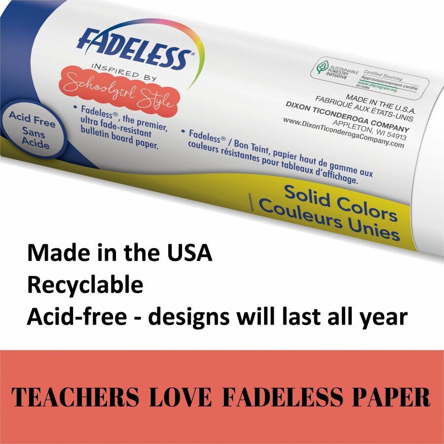 Fadeless Bulletin Board Paper Rolls - Bulletin Board, Classroom, Art - 48"Width x 50 ftLength - 50 lb Basis Weight - 1 Roll - Coral Sugar - 3