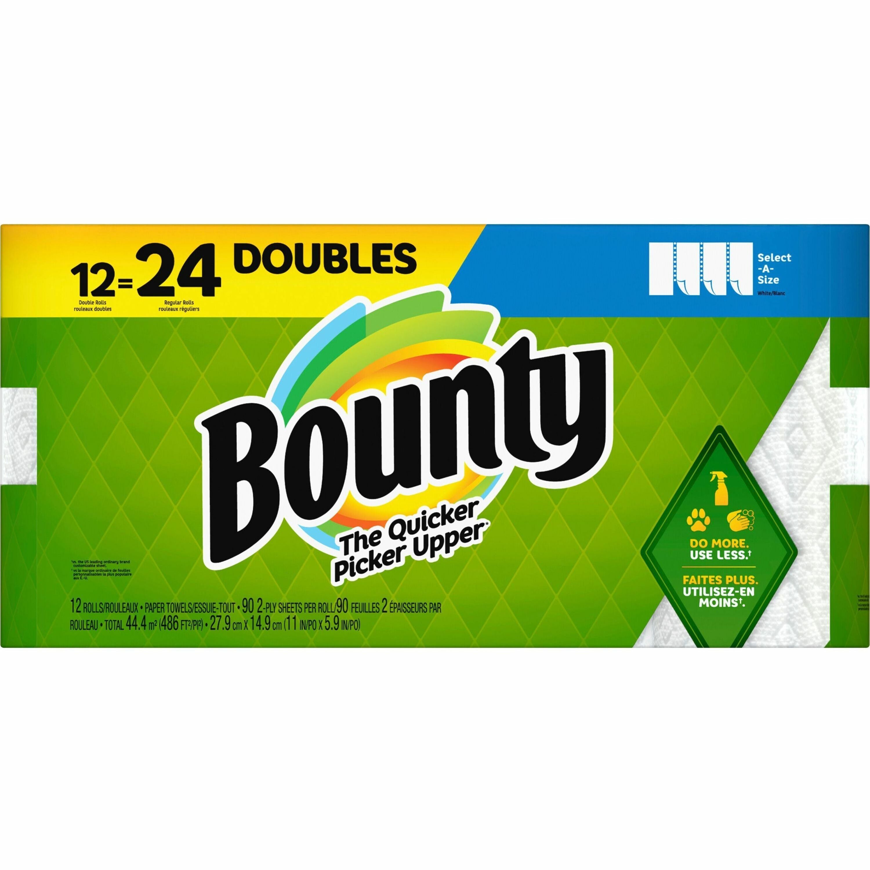 bounty-select-a-size-paper-towels-12-double-roll-=-24-regular-2-ply-90-sheets-roll-white-perforated-absorbent-durable-thick-quilted-for-kitchen-12-carton_pgc06130 - 1