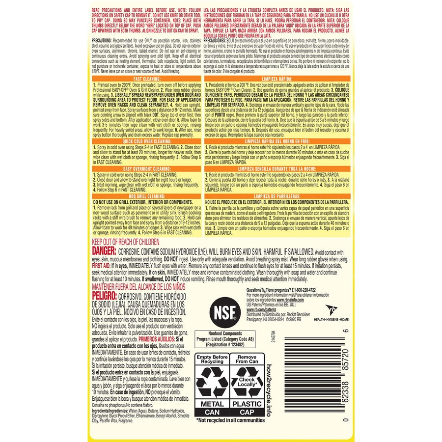 Professional Easy-Off Heavy Duty Oven & Grill Cleaner - 24 fl oz (0.8 quart) - Lemon Floral ScentAerosol Spray Can - 6 / Carton - Heavy Duty - White