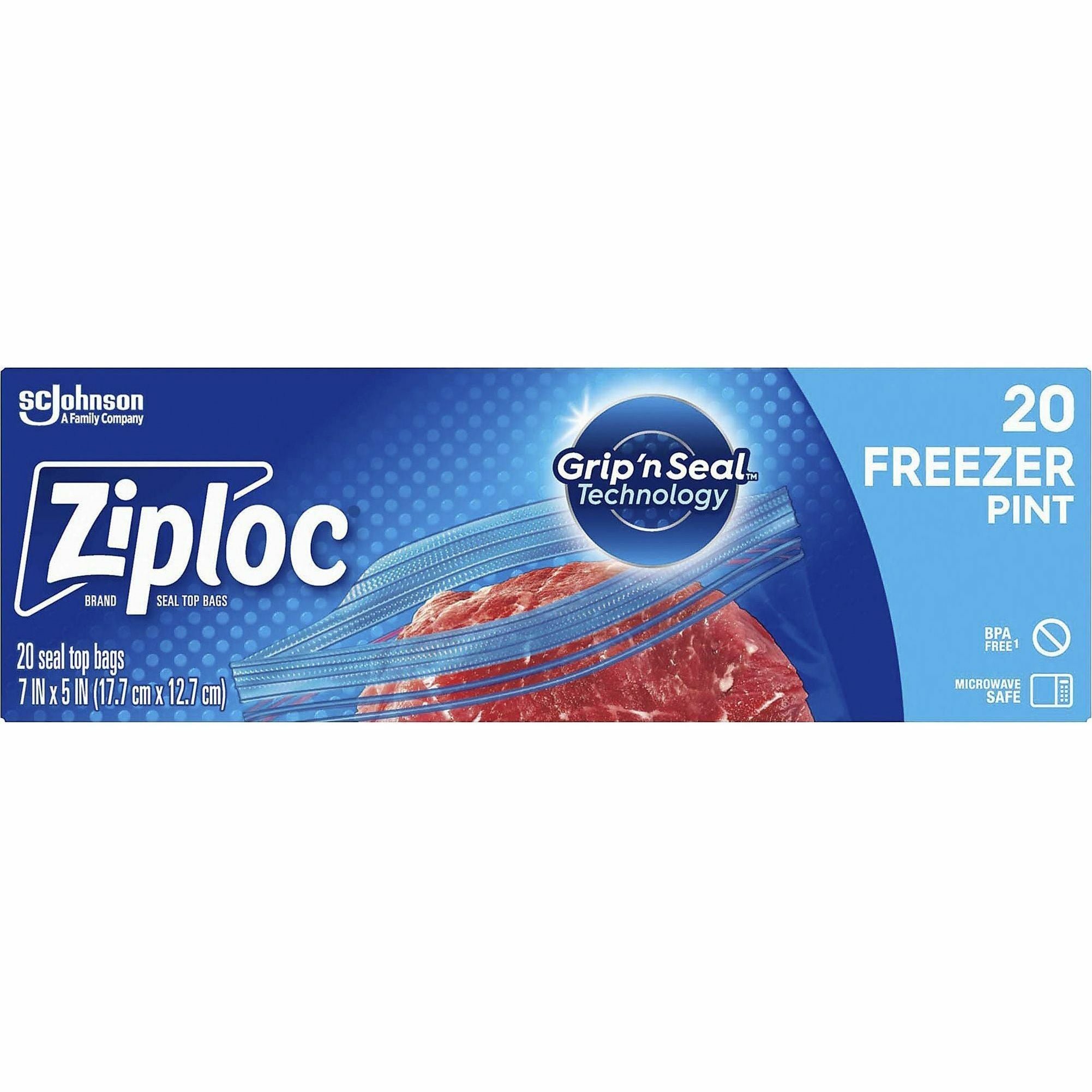 Ziploc Grip n' Seal Freezer Bags - 5" Width x 7" Length - Blue - Plastic - 12/Carton - Food, Meat, Poultry, Fish - 3