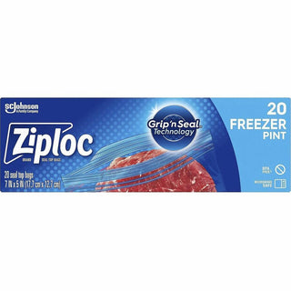 Ziploc Grip n' Seal Freezer Bags - 5" Width x 7" Length - Blue - Plastic - 12/Carton - Food, Meat, Poultry, Fish