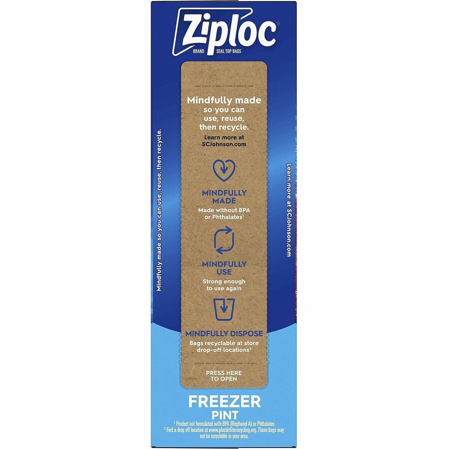 Ziploc Grip n' Seal Freezer Bags - 5" Width x 7" Length - Blue - Plastic - 12/Carton - Food, Meat, Poultry, Fish