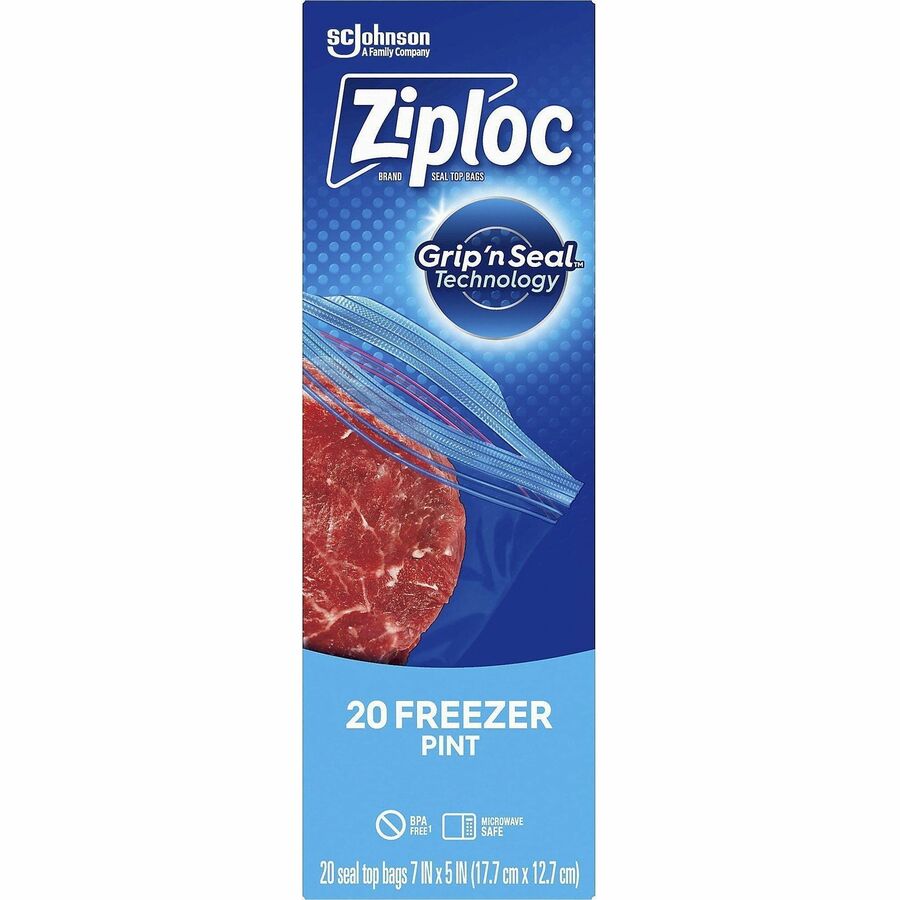 Ziploc Grip n' Seal Freezer Bags - 5" Width x 7" Length - Blue - Plastic - 12/Carton - Food, Meat, Poultry, Fish