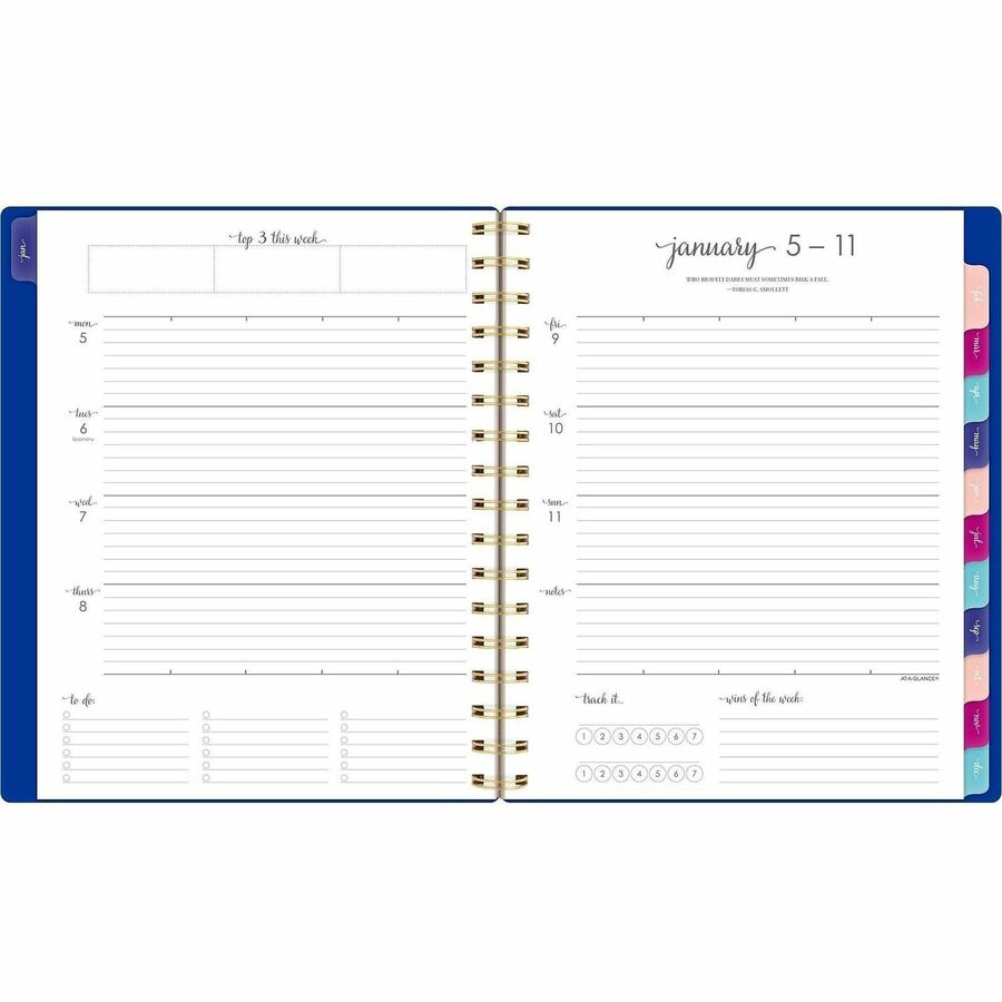 At-A-Glance Harmony Planner - Medium Size - Academic - Weekly, Monthly - 13 Month - January 2024 - January 2025 - 2 Week, 2 Month Double Page Layout - 7" x 8 3/4" Sheet Size - Wire Bound - Blue - Paper - Dated Planning Page, Bleed Resistant, Checklis