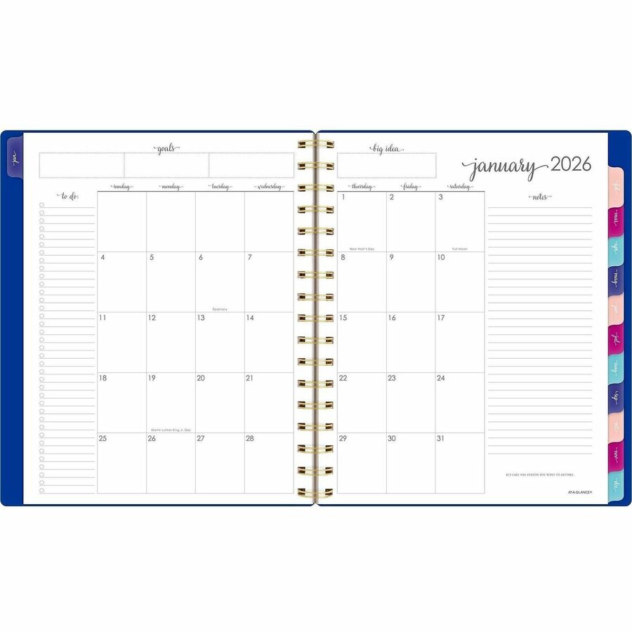 At-A-Glance Harmony Planner - Medium Size - Academic - Weekly, Monthly - 13 Month - January 2024 - January 2025 - 2 Week, 2 Month Double Page Layout - 7" x 8 3/4" Sheet Size - Wire Bound - Blue - Paper - Dated Planning Page, Bleed Resistant, Checklis