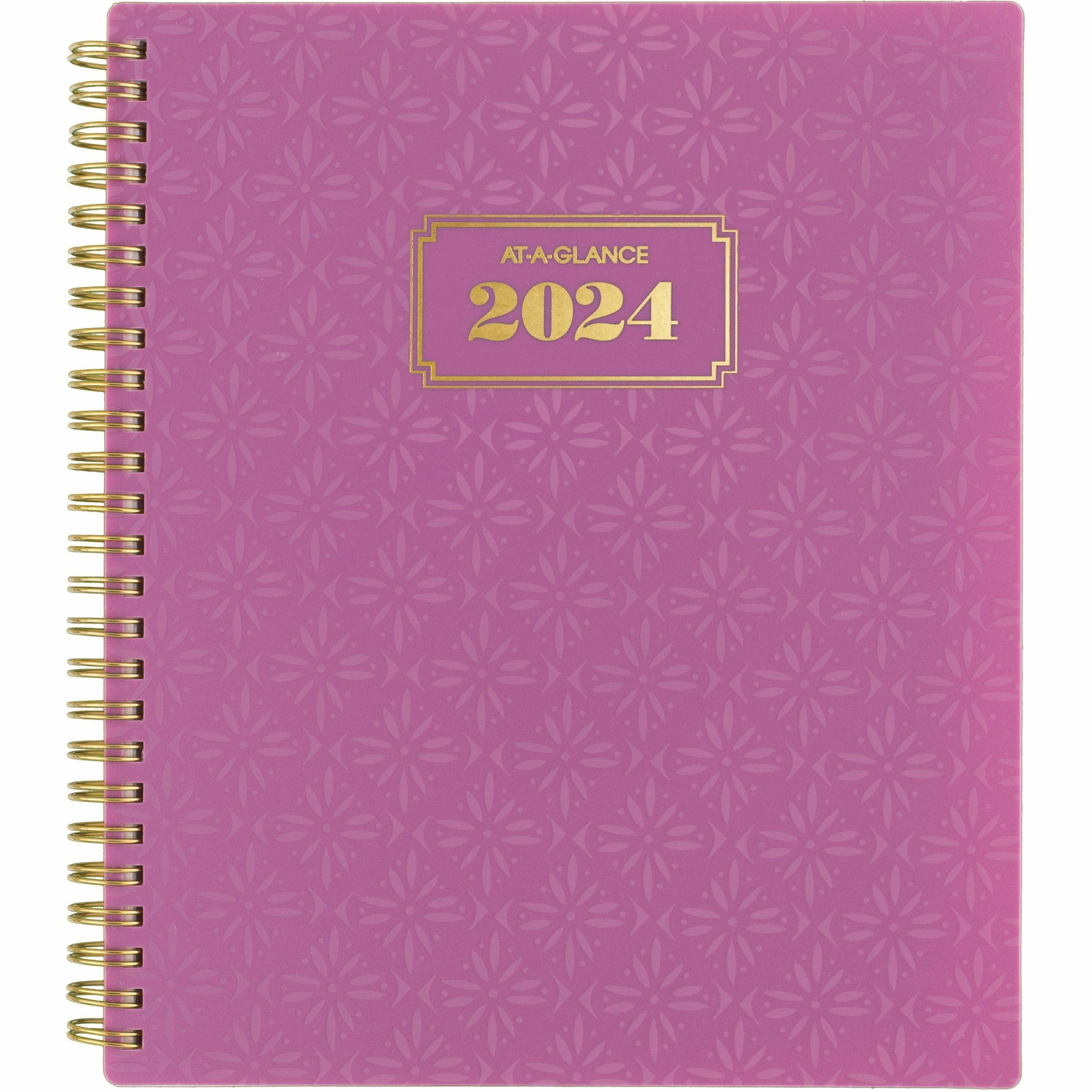 at-a-glance-badge-weekly-monthly-planner-small-size-weekly-monthly-13-month-january-2024-january-2025-7-x-8-3-4-sheet-size-twin-wire-purple-white-paper-bleed-resistant-dated-planning-page-reference-calendar-durable-flexibl_aag1675t805 - 2