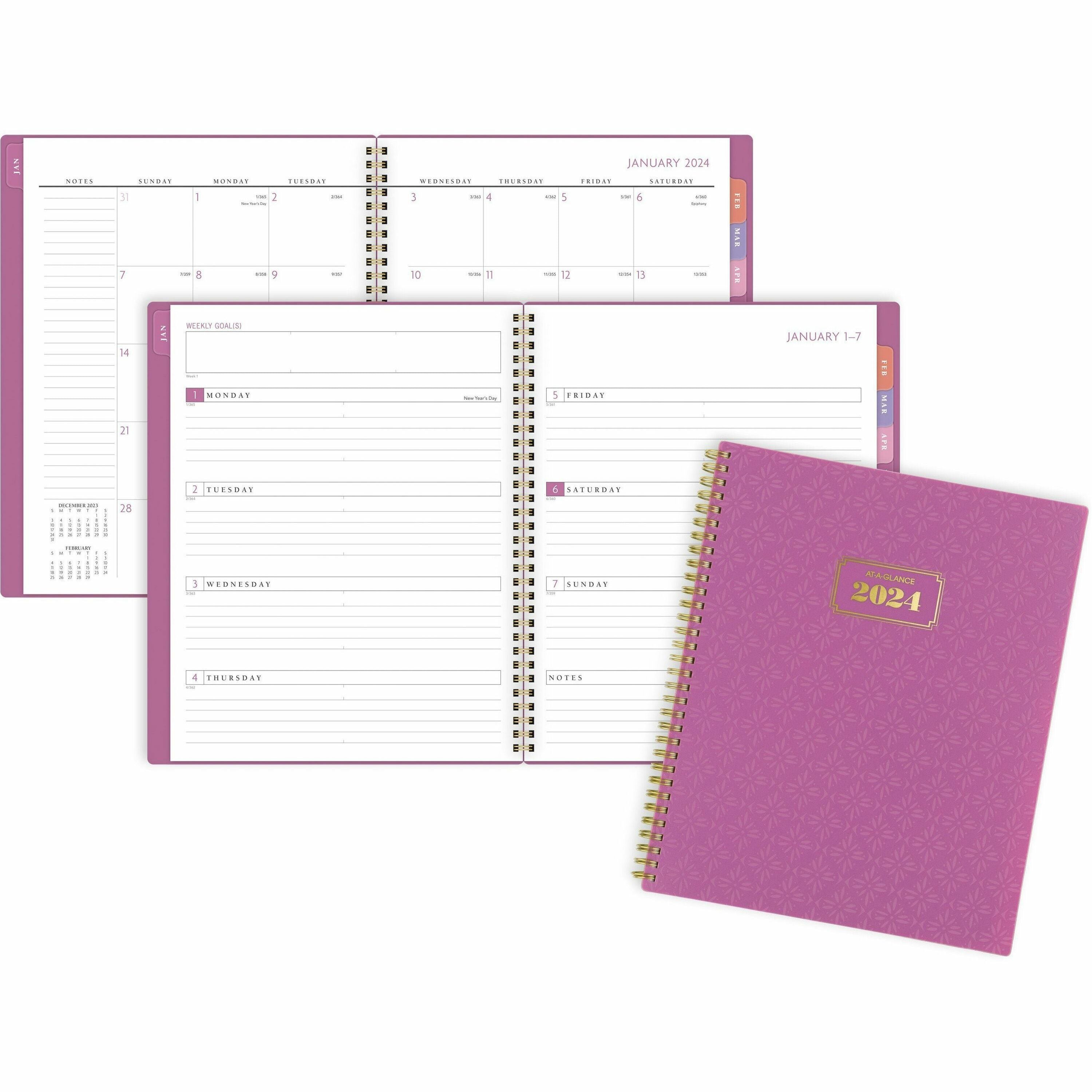 at-a-glance-badge-weekly-monthly-planner-large-size-weekly-monthly-13-month-january-2024-january-2025-8-1-2-x-11-sheet-size-twin-wire-purple-white-paper-bleed-resistant-dated-planning-page-reference-calendar-durable-flexib_aag1675t905 - 1
