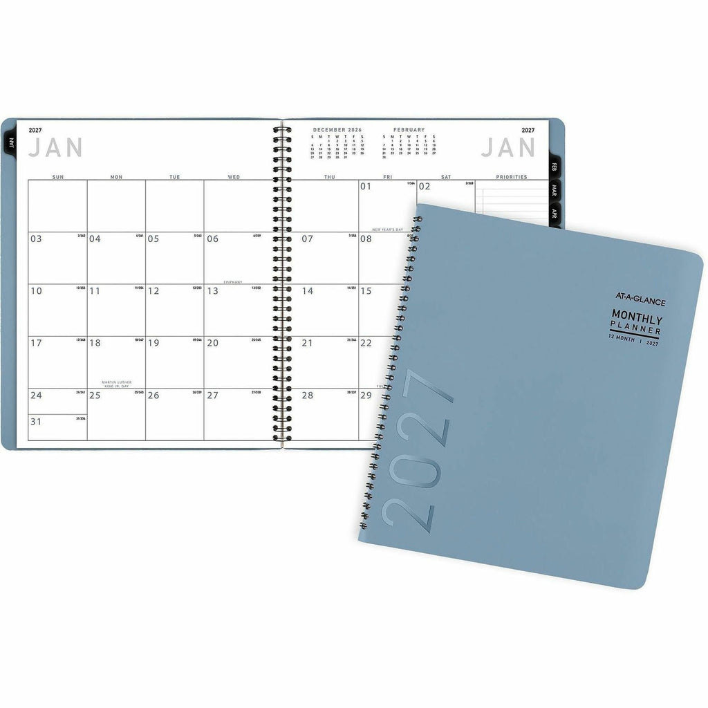 Contemporary Monthly Planner, 11.38 x 9.63, Blue Cover, 12-Month (Jan to Dec): 2024
