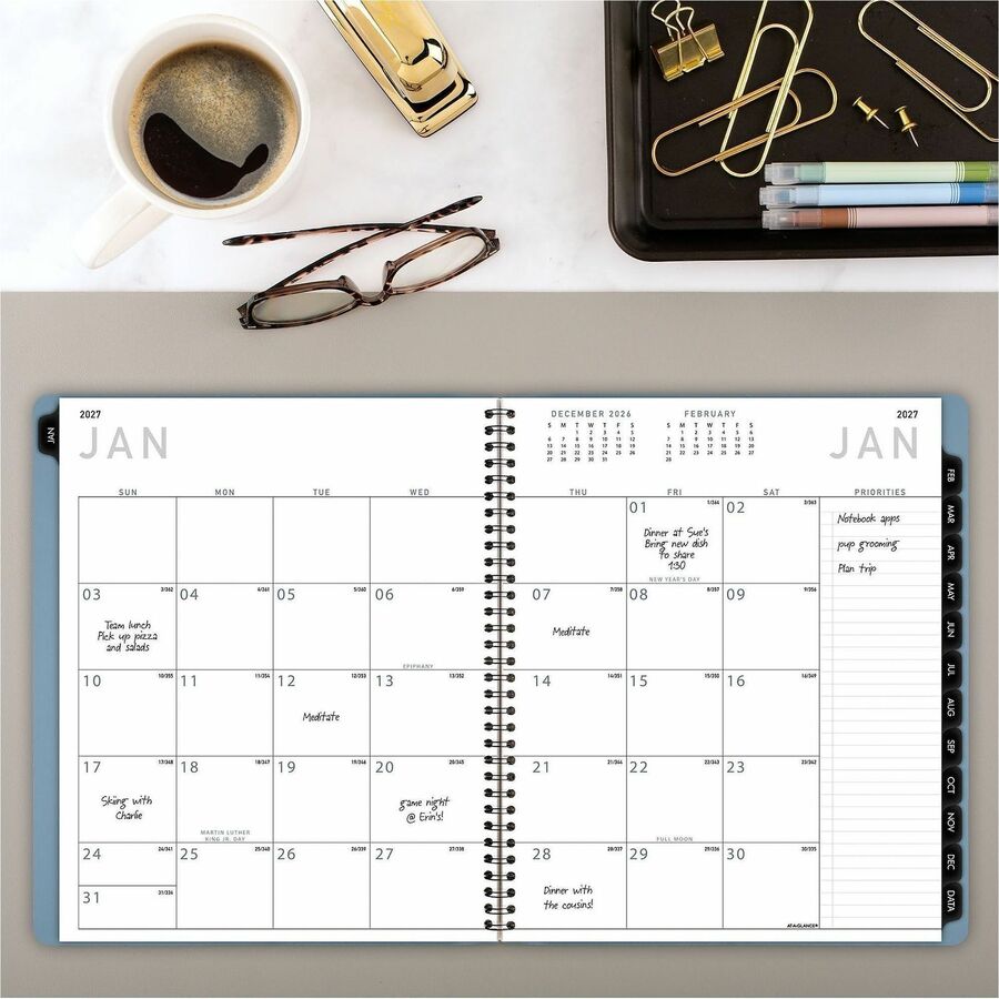 Contemporary Monthly Planner, 11.38 x 9.63, Blue Cover, 12-Month (Jan to Dec): 2024