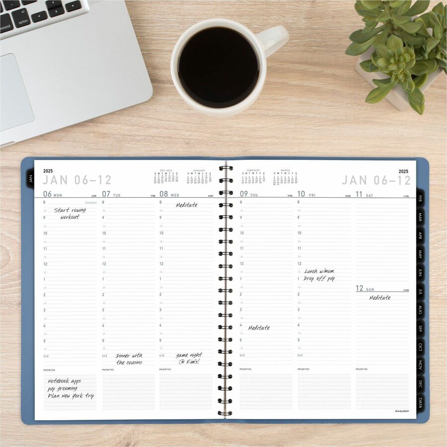 Contemporary Weekly/Monthly Planner, 11.38 x 9, Slate Blue Cover, 12-Month (Jan to Dec): 2024