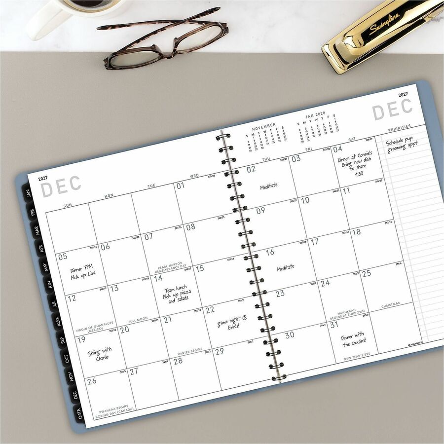 Contemporary Weekly/Monthly Planner, 11.38 x 9, Slate Blue Cover, 12-Month (Jan to Dec): 2024