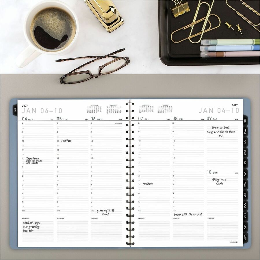 Contemporary Weekly/Monthly Planner, 11.38 x 9, Slate Blue Cover, 12-Month (Jan to Dec): 2024
