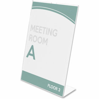 Deflecto Superior Image Slanted Sign Holders - 12 / Carton - 8.5" Width x 11" Height x 3.5" Depth - L-shaped Shape - Top Loading, Durable - Polystyrene - Clear