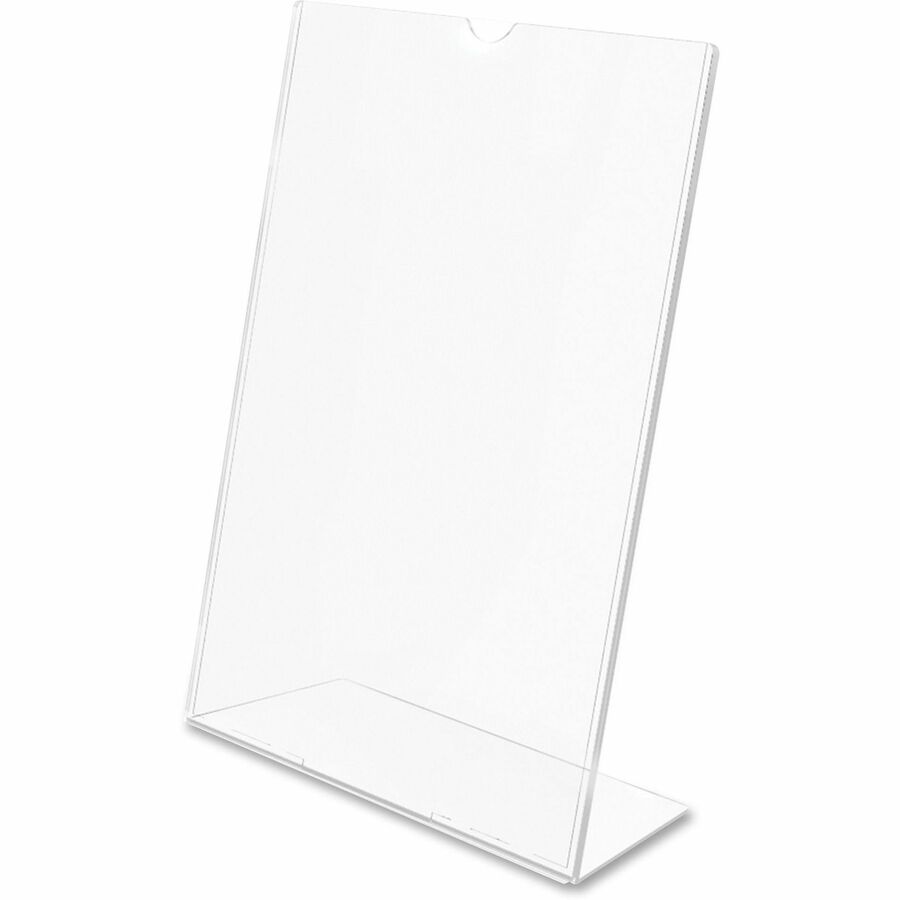 Deflecto Superior Image Slanted Sign Holders - 12 / Carton - 8.5" Width x 11" Height x 3.5" Depth - L-shaped Shape - Top Loading, Durable - Polystyrene - Clear