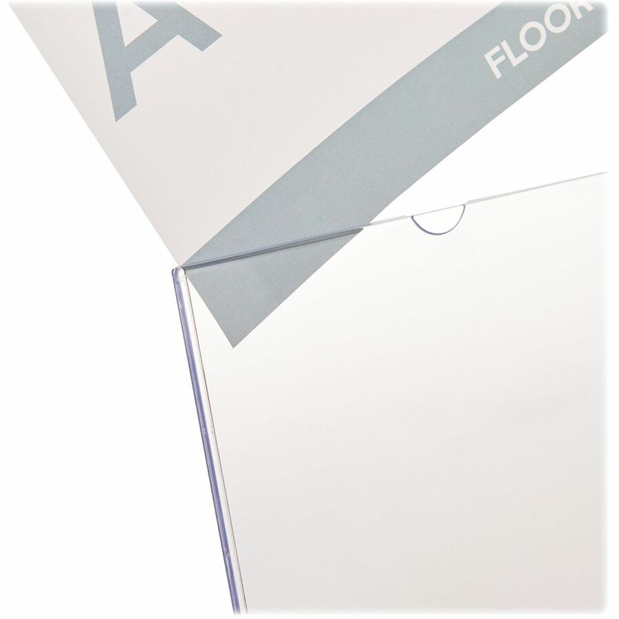 Deflecto Superior Image Slanted Sign Holders - 12 / Carton - 8.5" Width x 11" Height x 3.5" Depth - L-shaped Shape - Top Loading, Durable - Polystyrene - Clear