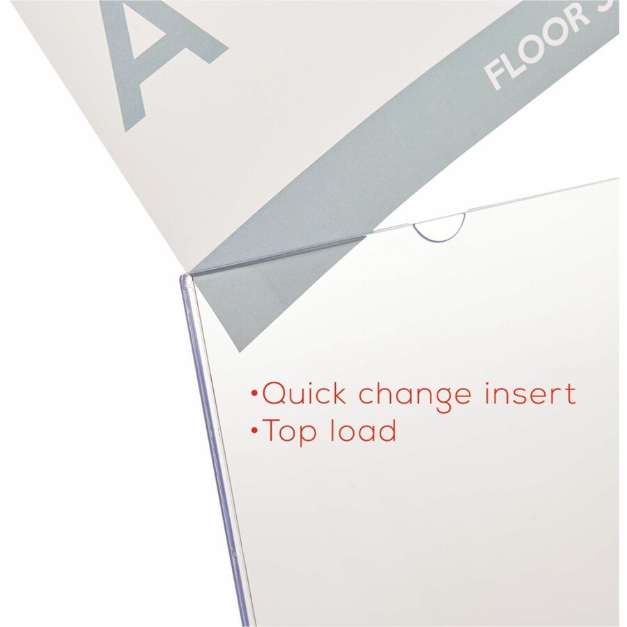 Deflecto Superior Image Slanted Sign Holders - 12 / Carton - 8.5" Width x 11" Height x 3.5" Depth - L-shaped Shape - Top Loading, Durable - Polystyrene - Clear