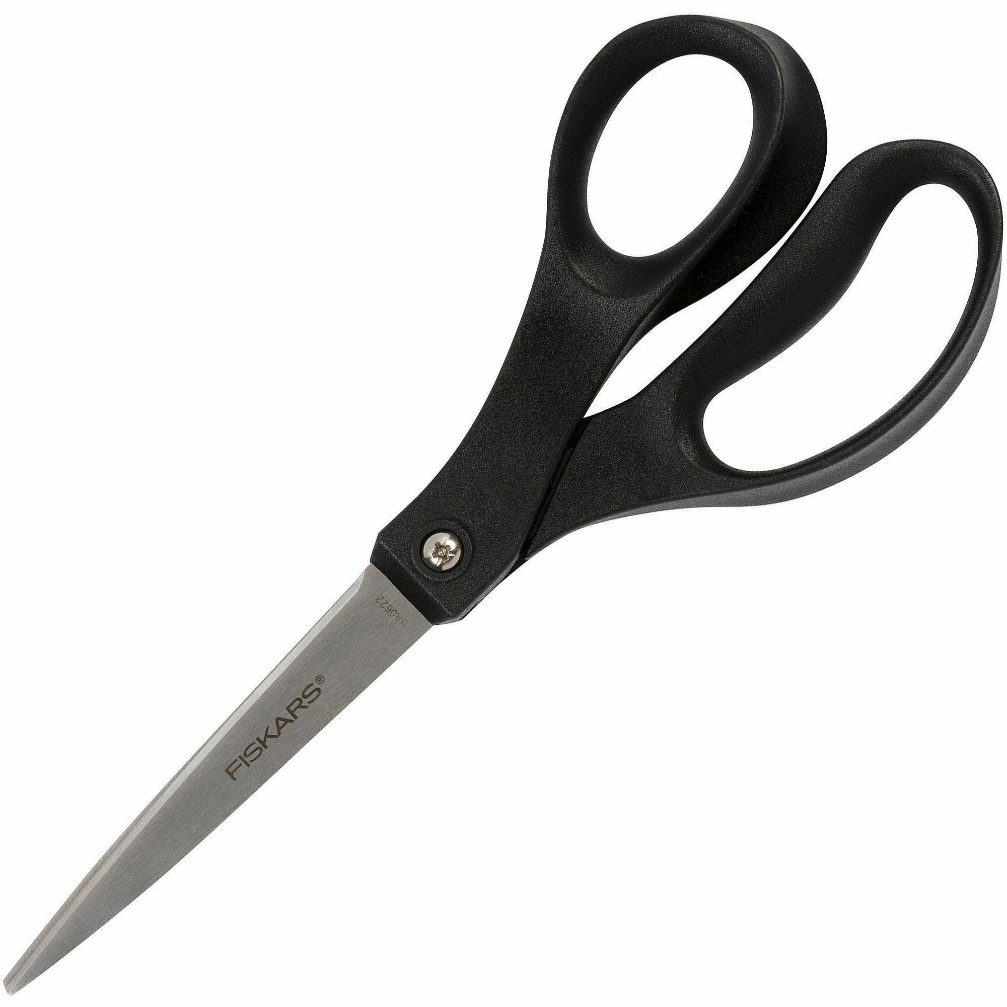 Fiskars Scissors - 8" Overall Length - Left/Right - Stainless Steel - Pointed Tip - Black - 1 Each
