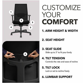 Ignition 2.0 4-Way Stretch Mid-Back Mesh Task Chair, Adjustable Lumbar Support, Black Seat/Back, Black Base