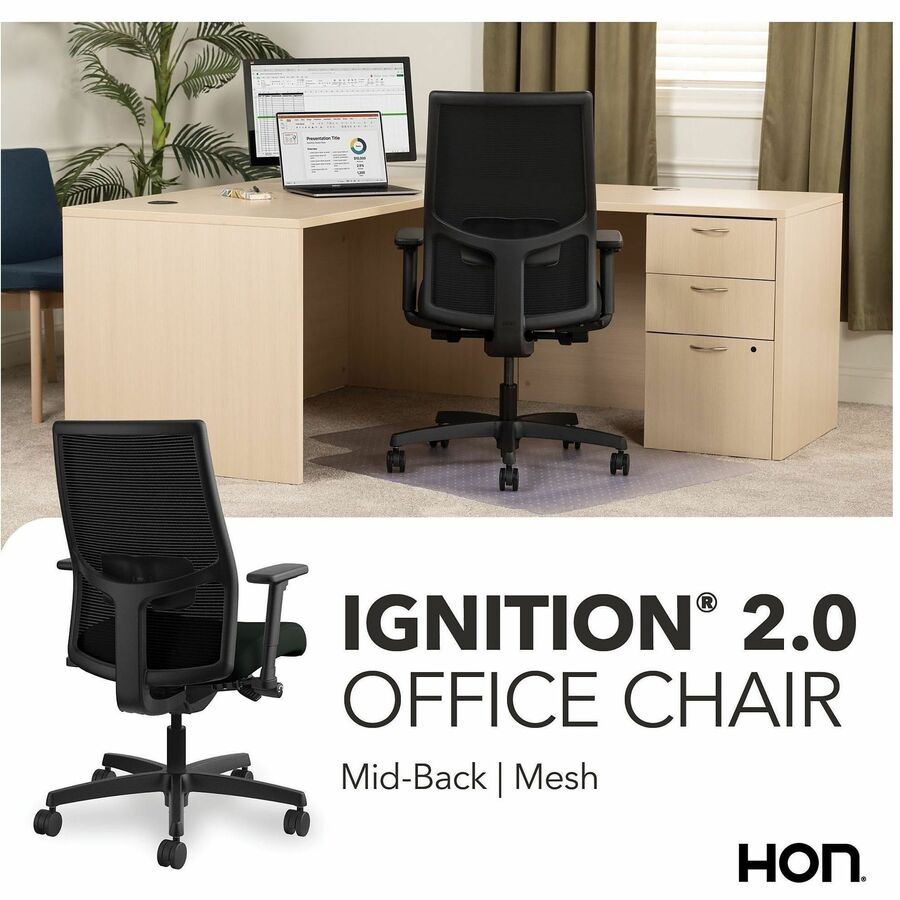 Ignition 2.0 4-Way Stretch Mid-Back Mesh Task Chair, Adjustable Lumbar Support, Black Seat/Back, Black Base
