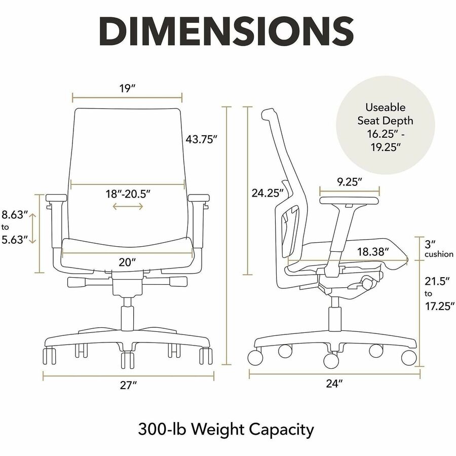 Ignition 2.0 4-Way Stretch Mid-Back Mesh Task Chair, Adjustable Lumbar Support, Black Seat/Back, Black Base