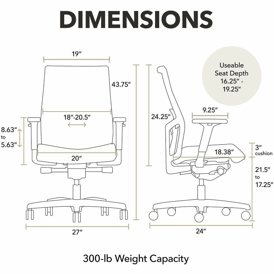 Ignition 2.0 4-Way Stretch Mid-Back Mesh Task Chair, Adjustable Lumbar Support, Black Seat/Back, Black Base