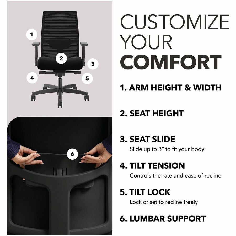 Ignition 2.0 4-Way Stretch Mid-Back Mesh Task Chair, Adjustable Lumbar Support, Black Seat/Back, Black Base