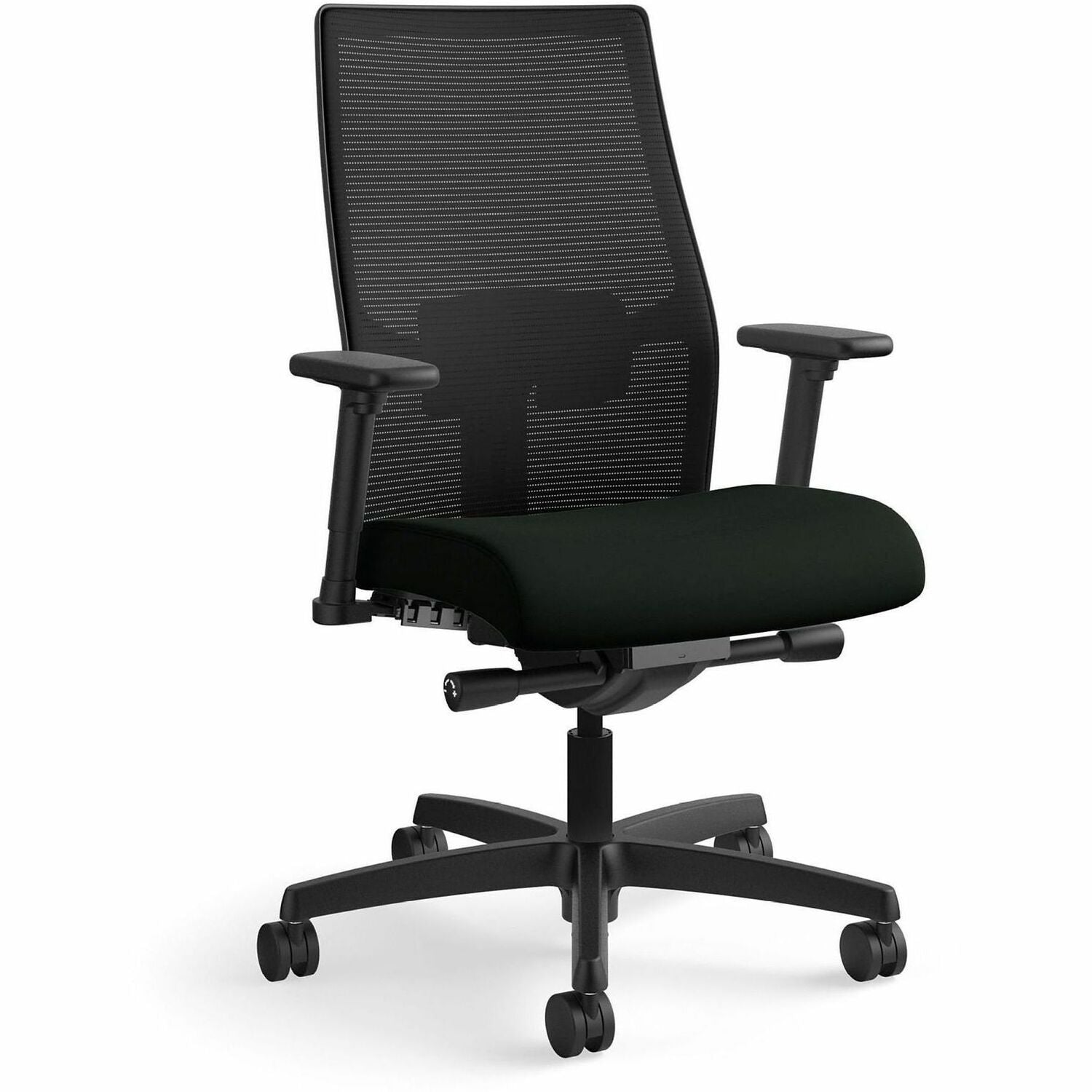 Ignition 2.0 4-Way Stretch Mid-Back Mesh Task Chair, Adjustable Lumbar Support, Black Seat/Back, Black Base