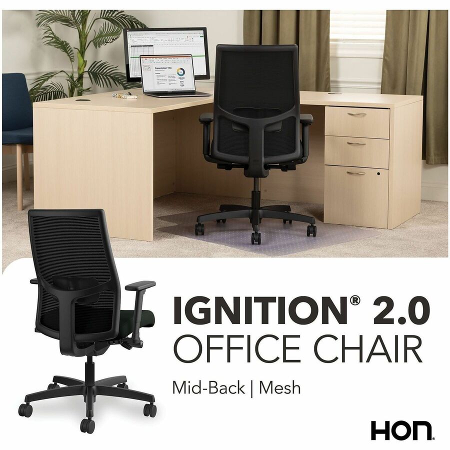 Ignition 2.0 4-Way Stretch Mid-Back Mesh Task Chair, Adjustable Lumbar Support, Black Seat/Back, Black Base