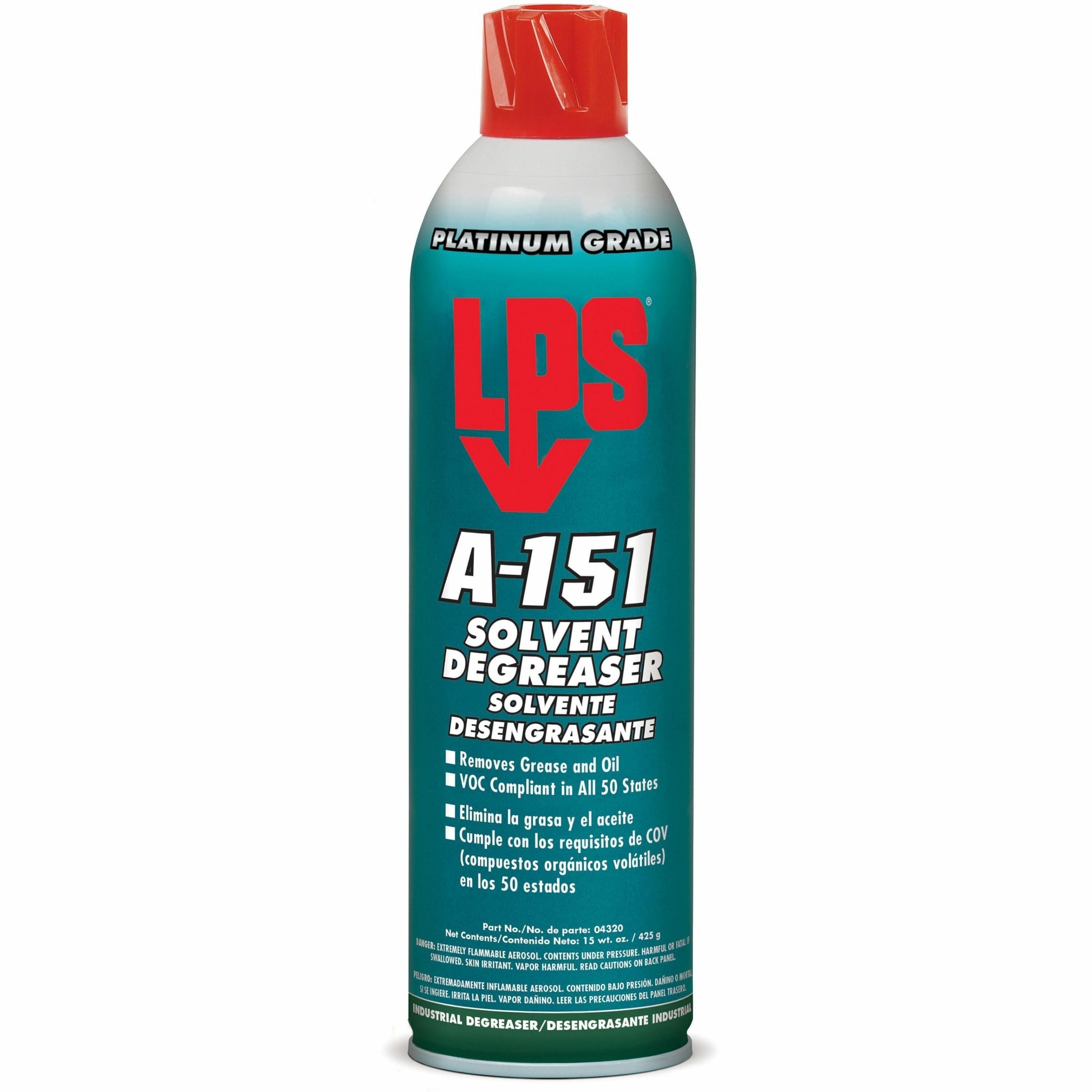 LPS A-151 Solvent Degreaser - Ready-To-Use - 15 fl oz (0.5 quart) - 1 Each - Low Odor - White Clear