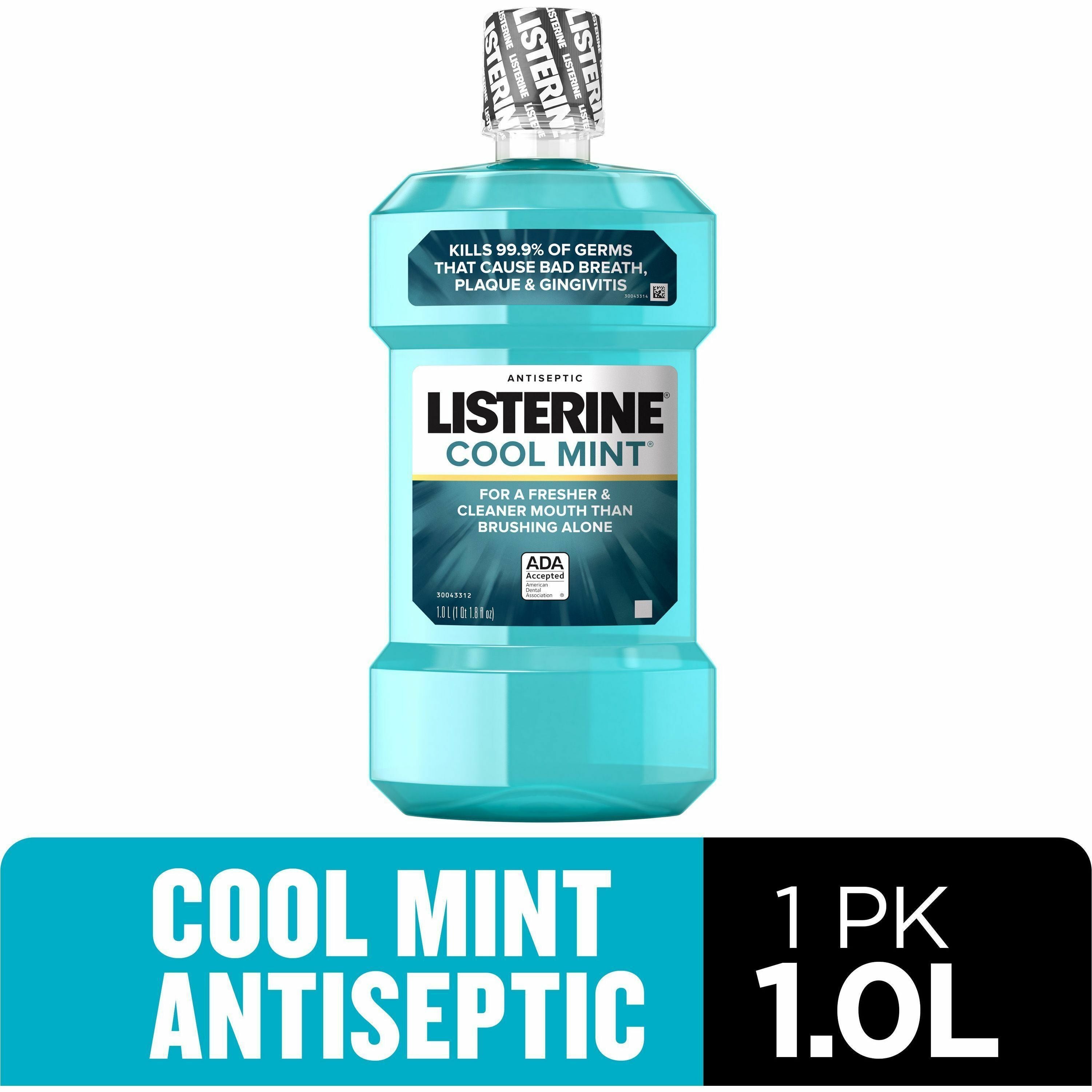 LISTERINE Cool Mint Antiseptic Mouthwash - For Bad Breath, Cleaning - Cool Mint - 1.06 quart - 6 / Carton - 4