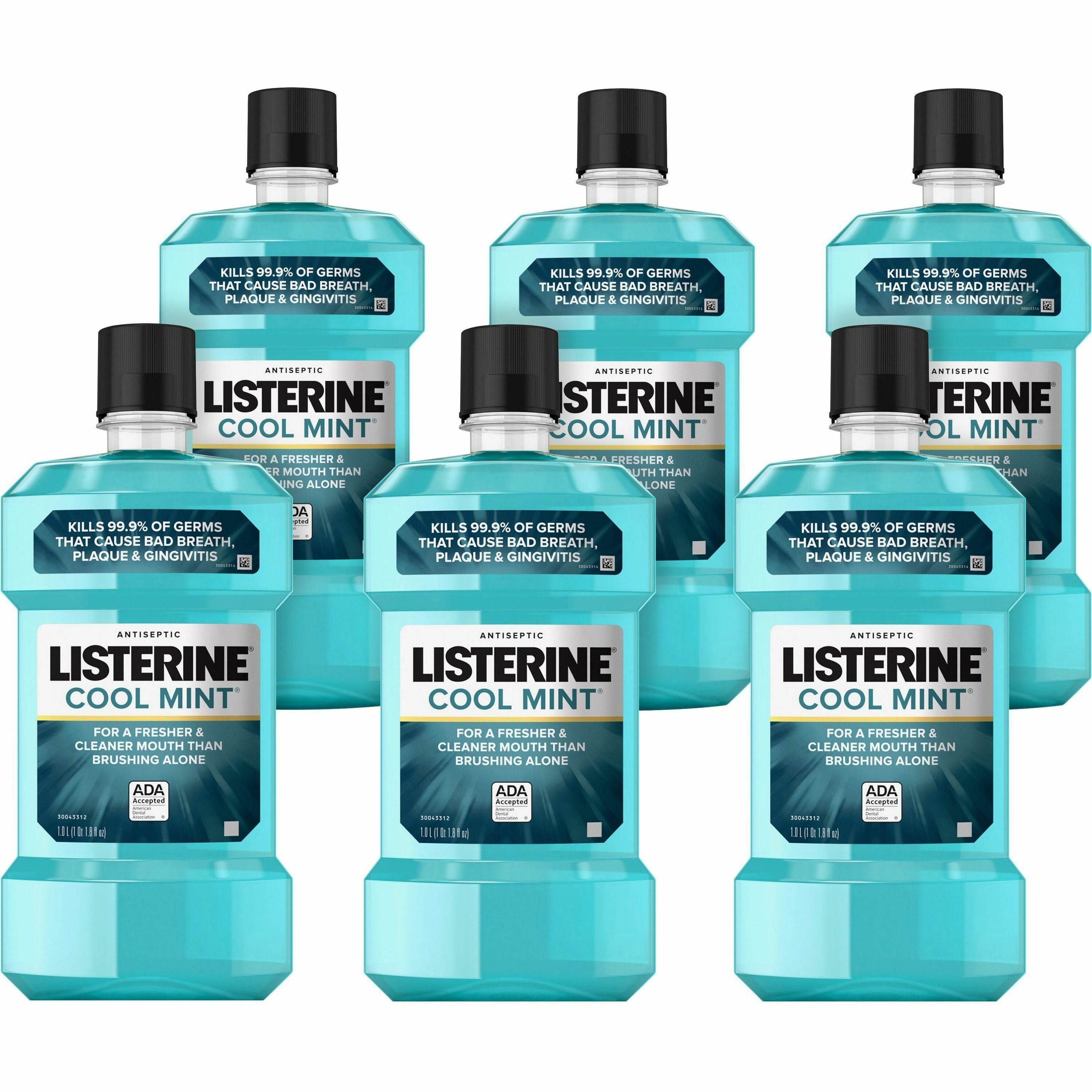 LISTERINE Cool Mint Antiseptic Mouthwash - For Bad Breath, Cleaning - Cool Mint - 1.06 quart - 6 / Carton