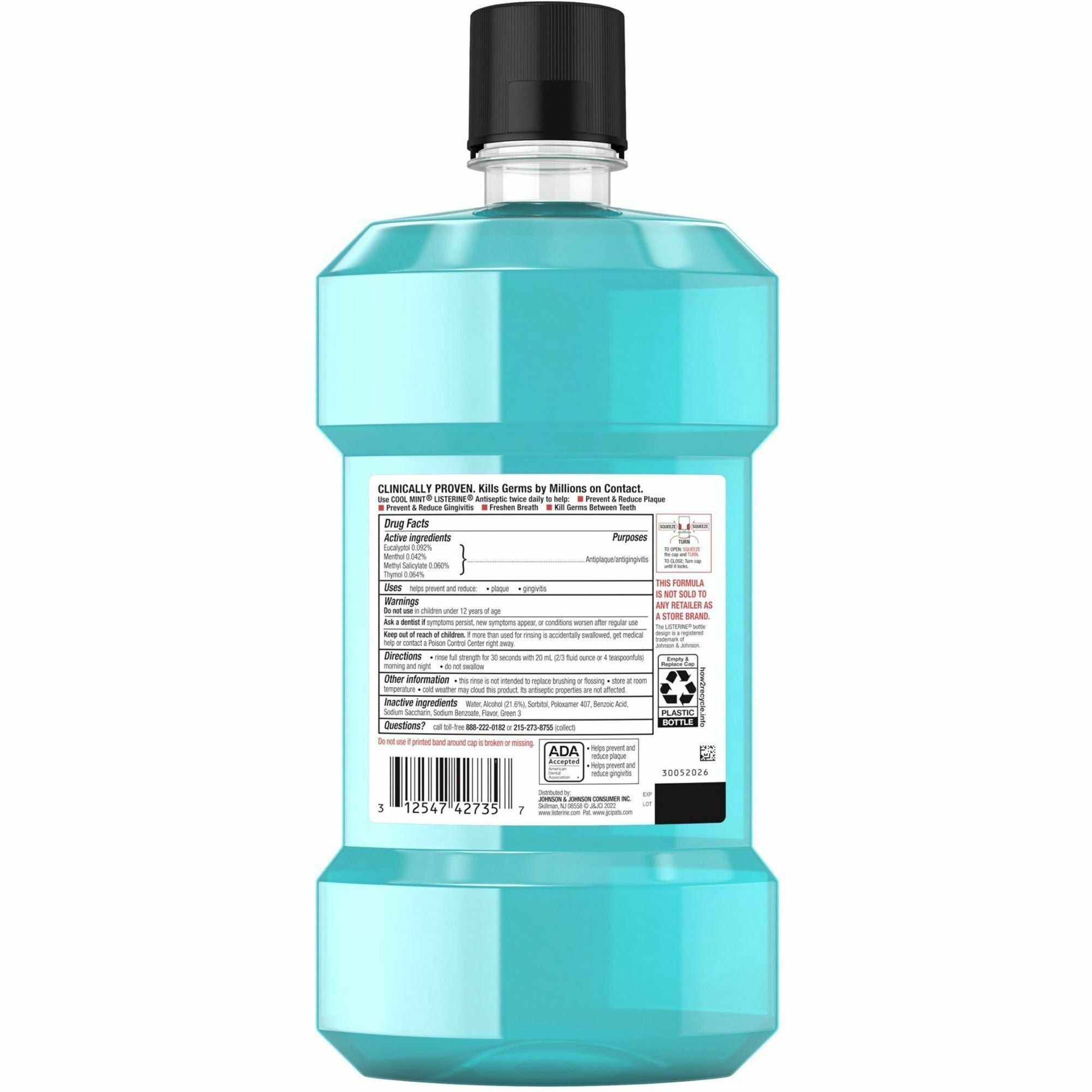 LISTERINE Cool Mint Antiseptic Mouthwash - For Bad Breath, Cleaning - Cool Mint - 1.06 quart - 6 / Carton - 5