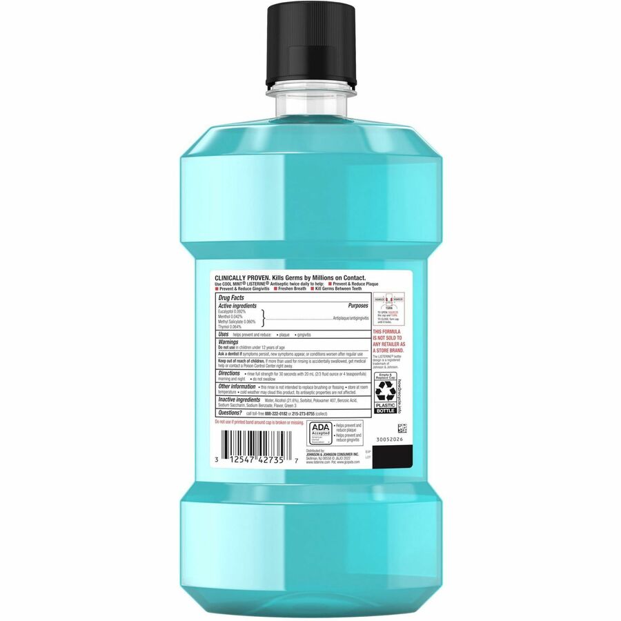 LISTERINE Cool Mint Antiseptic Mouthwash - For Bad Breath, Cleaning - Cool Mint - 1.06 quart - 6 / Carton