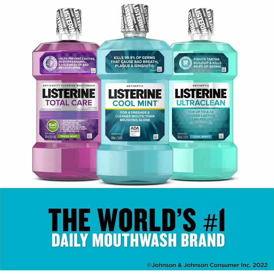 LISTERINE Cool Mint Antiseptic Mouthwash - For Bad Breath, Cleaning - Cool Mint - 1.06 quart - 6 / Carton - 8