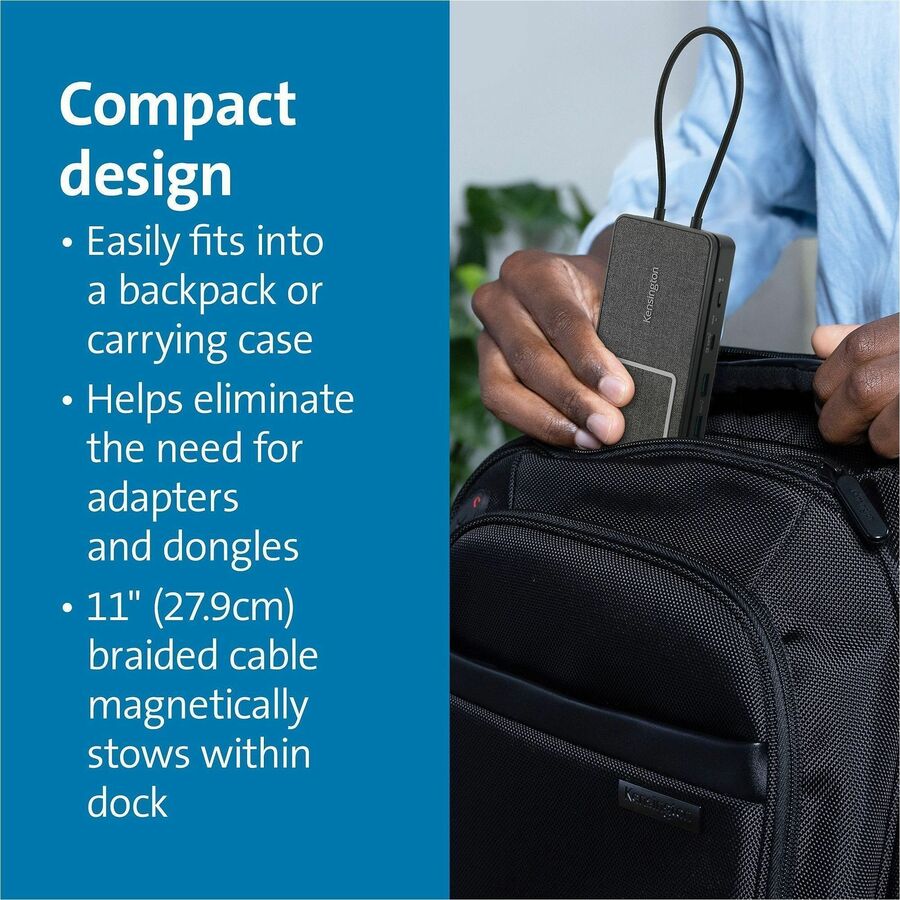 Kensington USB-C Dual 4K Portable Mobile Dock - for Notebook/Tablet/Smartphone/Monitor - USB Type C - 2 Displays Supported - 4K - 3840 x 2160 - USB Type-C - Network (RJ-45) - HDMI - Black - Wired - Ethernet - 85W - Portable