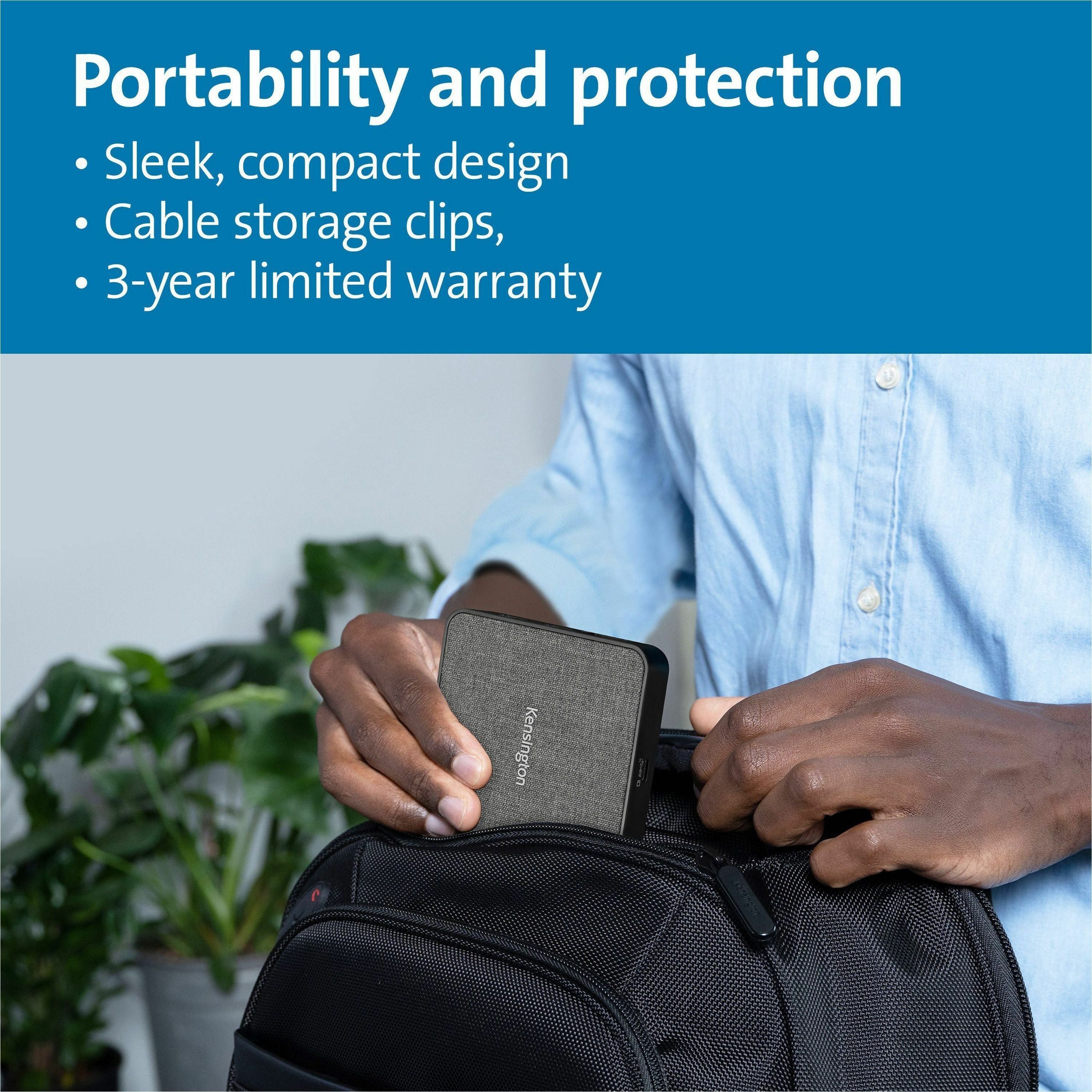 Kensington MD120U4 USB4 Portable Docking Station - for Notebook/Monitor - USB4 - 2 Displays Supported - 4K, 8K - 3840 x 2160, 7680 x 4320 - 3 x USB Ports - 2 x USB Type-A Ports - USB Type-A - 1 x USB Type-C Ports - USB Type-C - Network (RJ-45) - 2 x - 4
