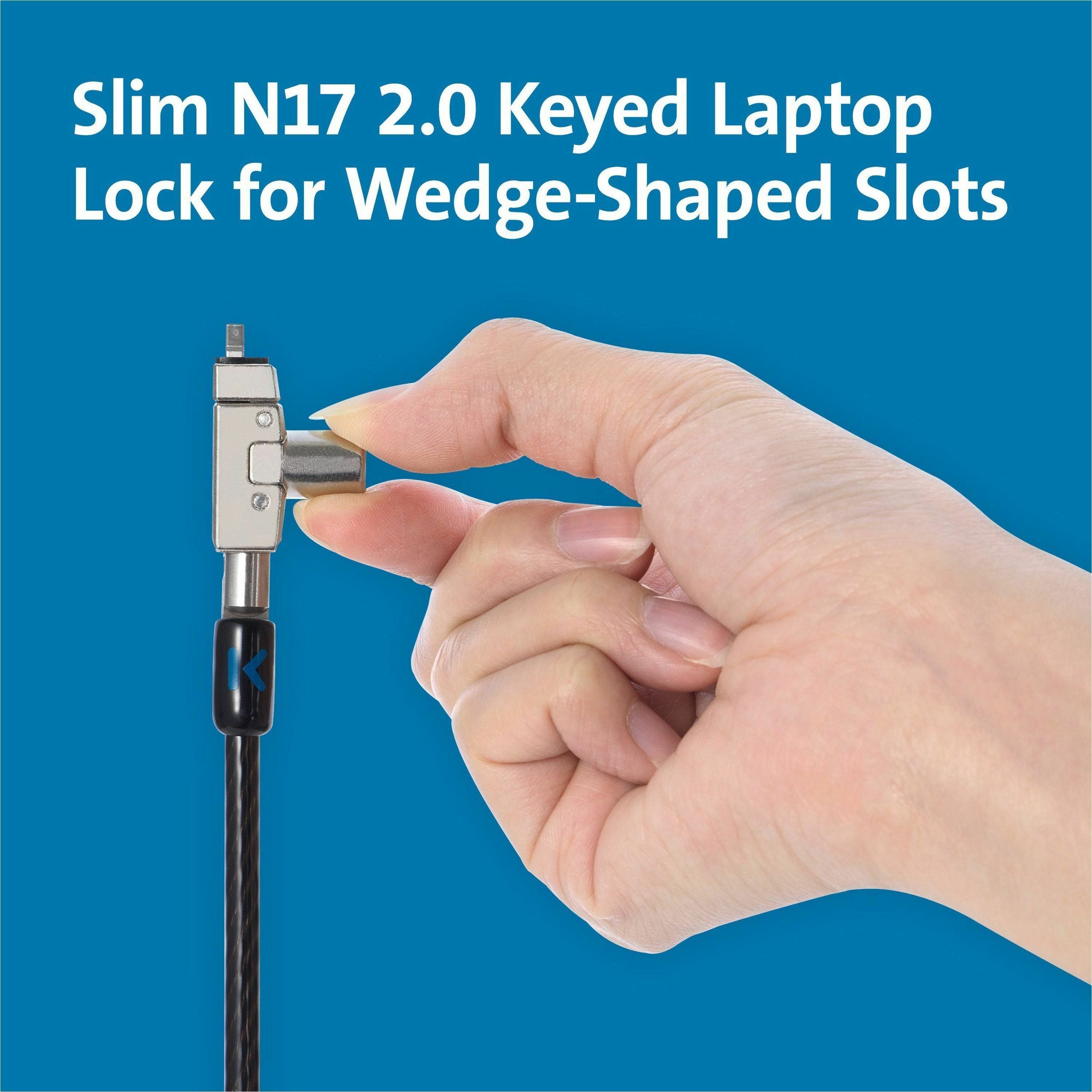 Kensington Slim N17 2.0 Keyed Laptop Lock - Keyed Lock - Black - Carbon Steel - 6 ft - For Notebook - 3