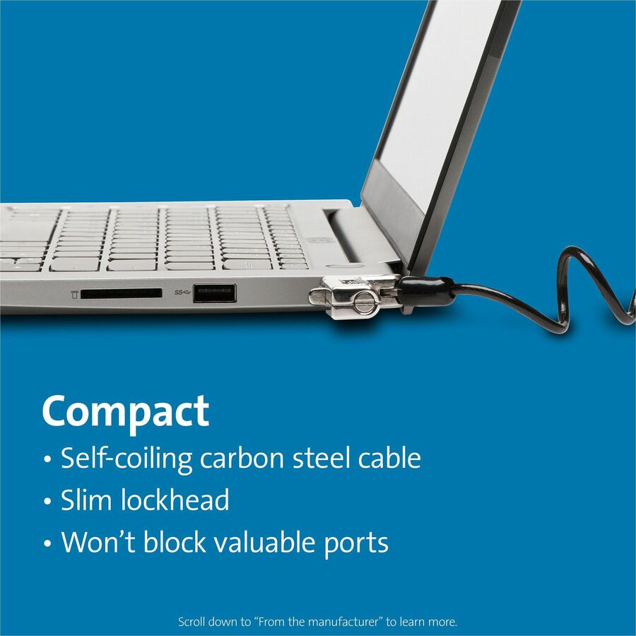 Slim Portable Combination Lock for Standard Slot, 6 ft Carbon Steel Cable, Black/Silver