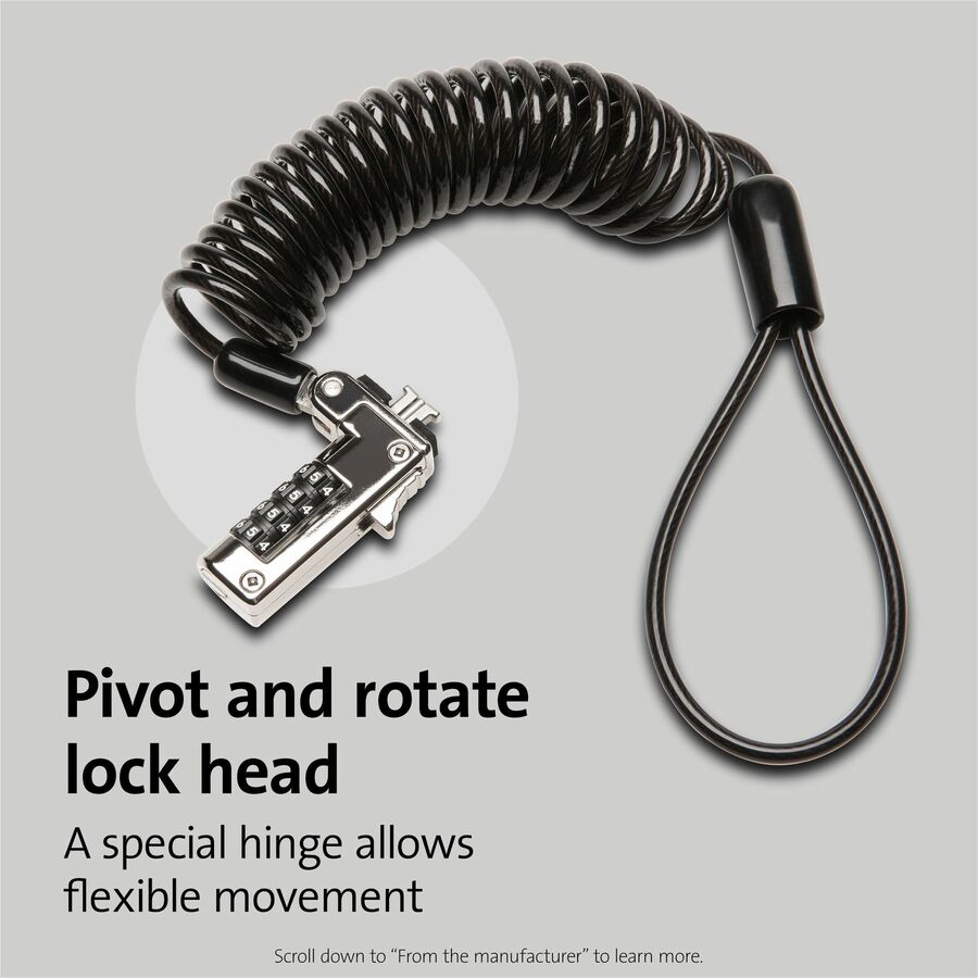 Slim Portable Combination Lock for Standard Slot, 6 ft Carbon Steel Cable, Black/Silver