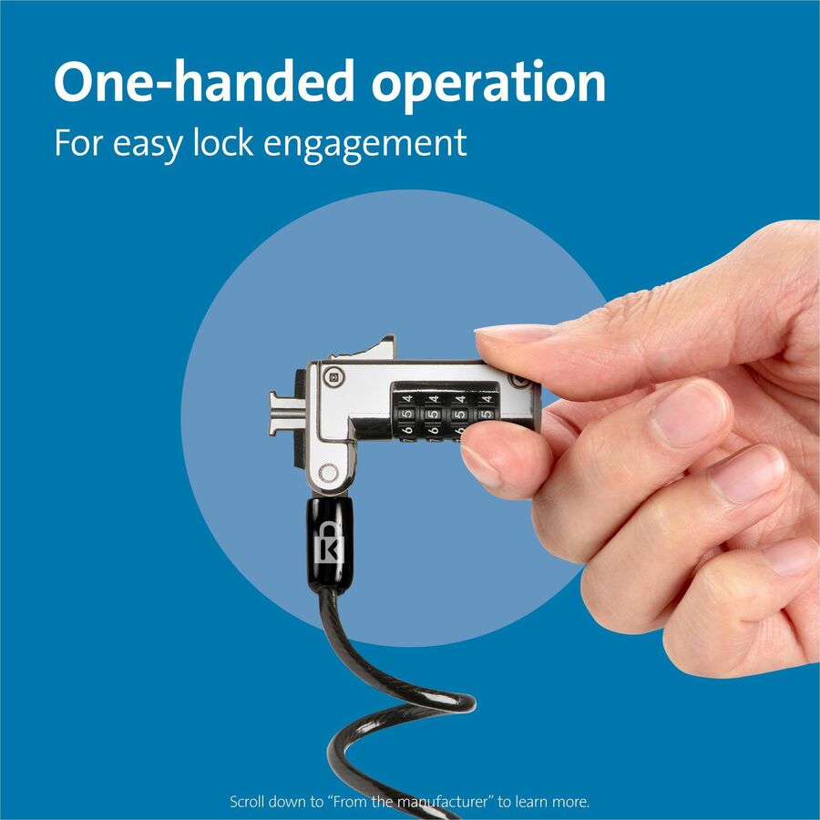 Slim Portable Combination Lock for Standard Slot, 6 ft Carbon Steel Cable, Black/Silver