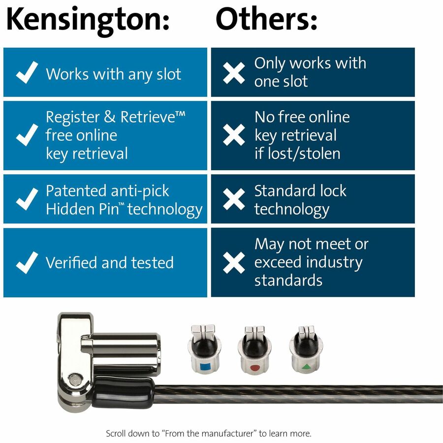 Kensington Universal 3-in-1 Keyed Laptop Lock - Keyed Lock - Black - Carbon Steel, Plastic - 6 ft - For Notebook - 7