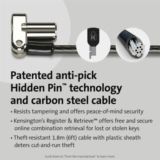 Kensington Universal 3-in-1 Keyed Laptop Lock - Keyed Lock - Black - Carbon Steel, Plastic - 6 ft - For Notebook - 4