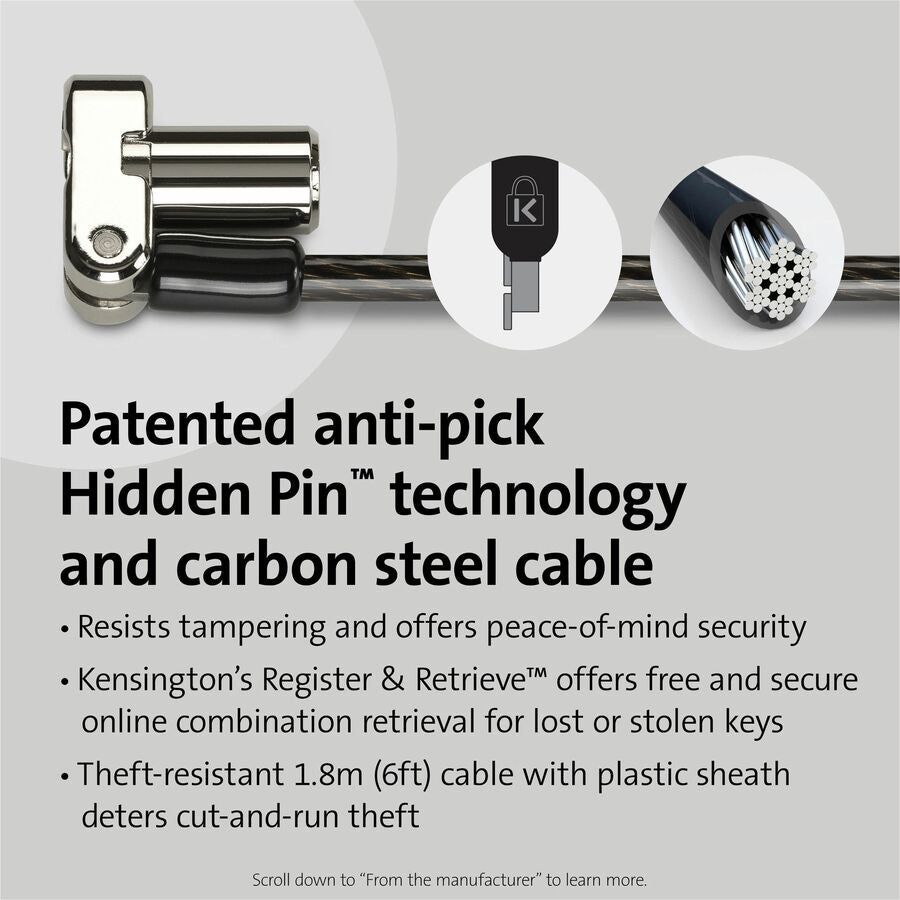 Kensington Universal 3-in-1 Keyed Laptop Lock - Keyed Lock - Black - Carbon Steel, Plastic - 6 ft - For Notebook - 4