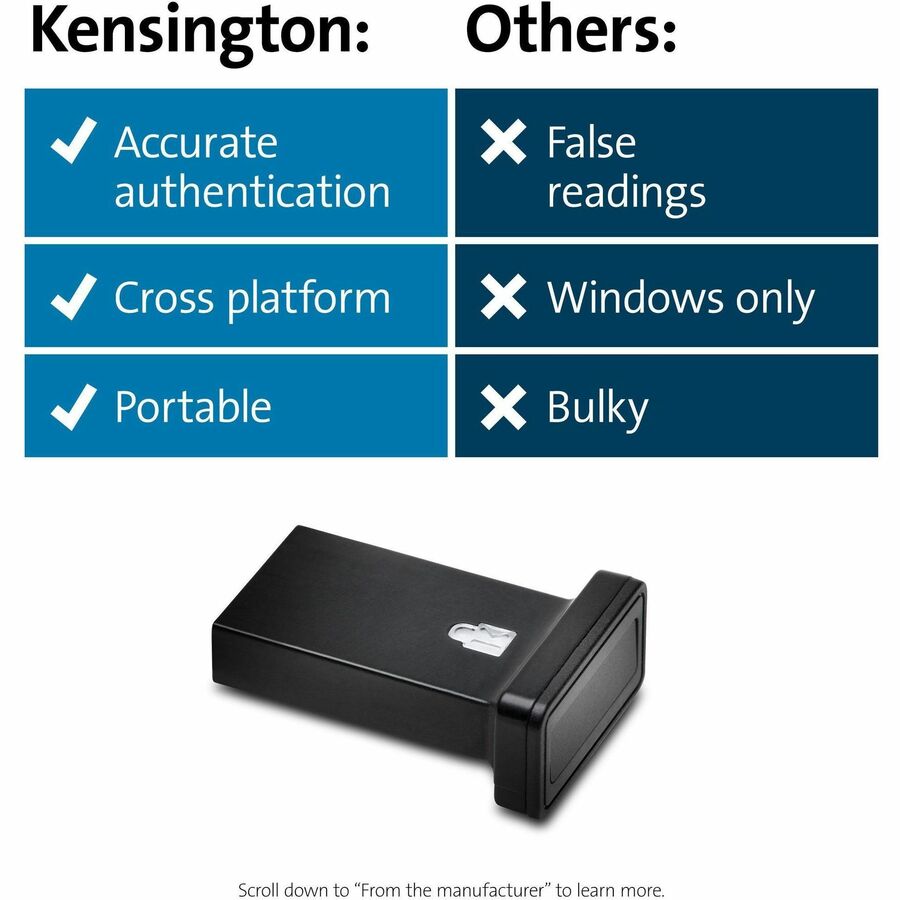 Kensington VeriMark Guard Fingerprint Security Key - Black - Fingerprint - USB - 5 V - TAA Compliant - 6