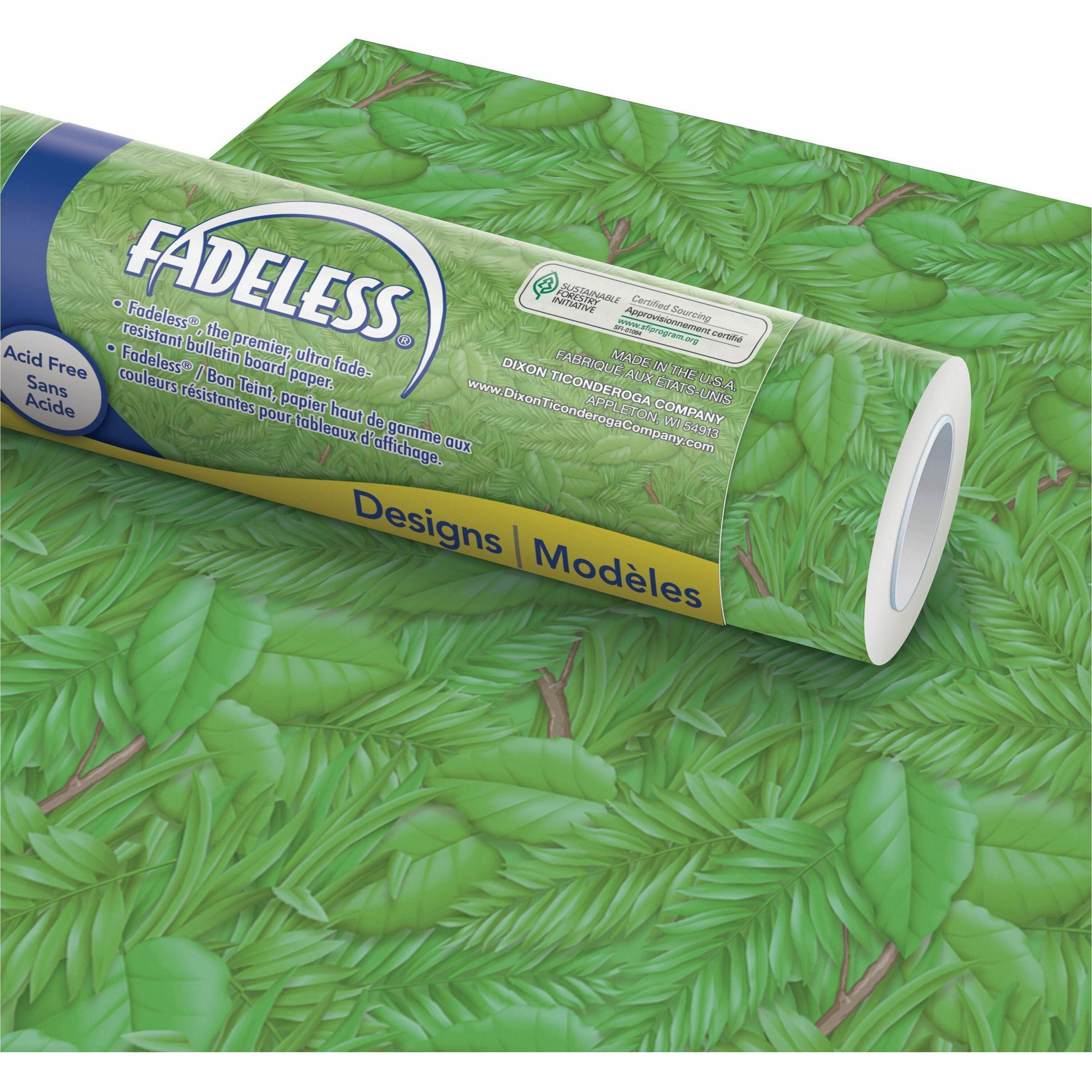 fadeless-bulletin-board-paper-rolls-classroom-door-file-cabinet-school-home-office-project-display-table-skirting-party-decoration-48width-x-50-ftlength-1-roll-tropical-foliage-paper_pacp0056255 - 1