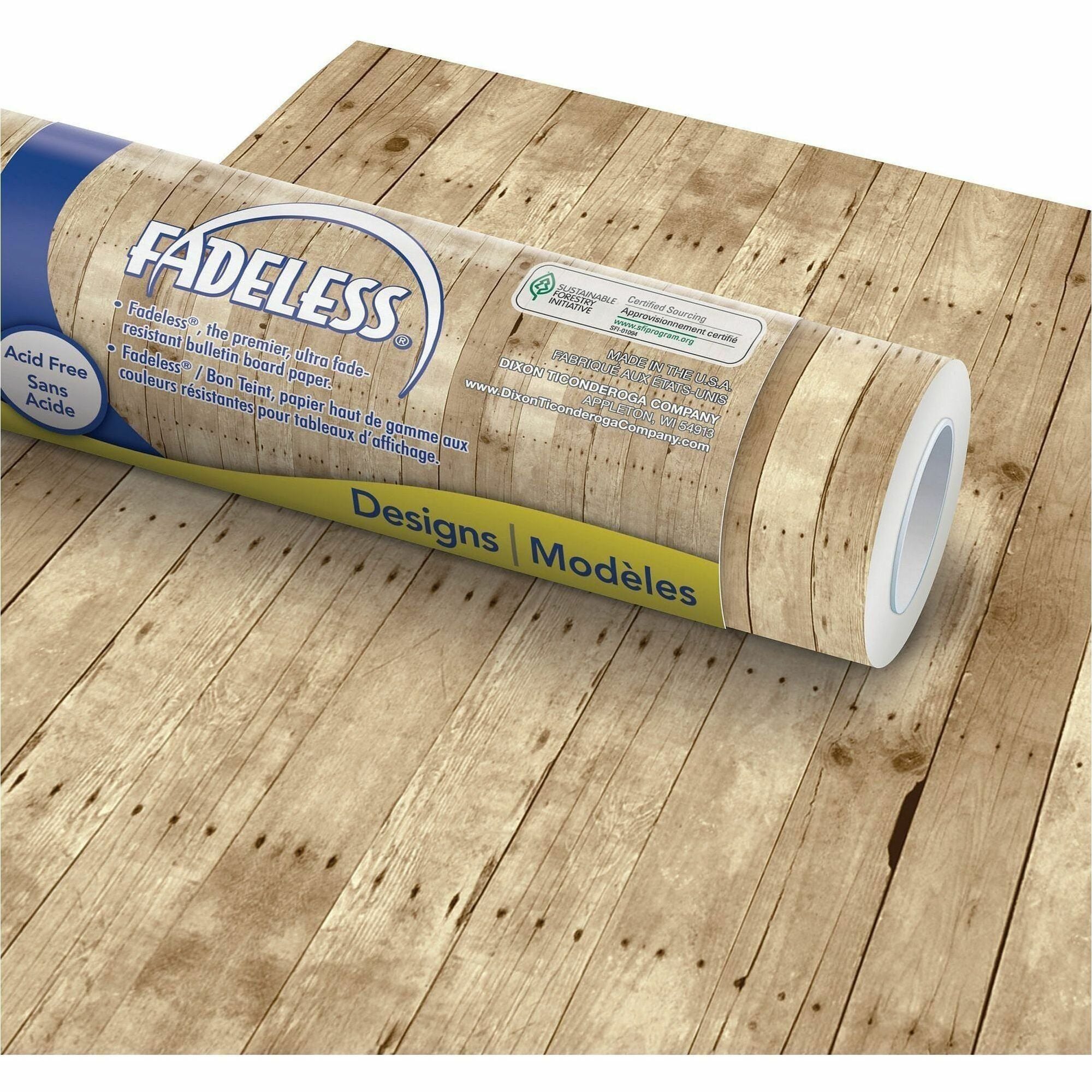 Bordette Designs, 48" x 50 ft Roll, Weathered Wood, Brown/White