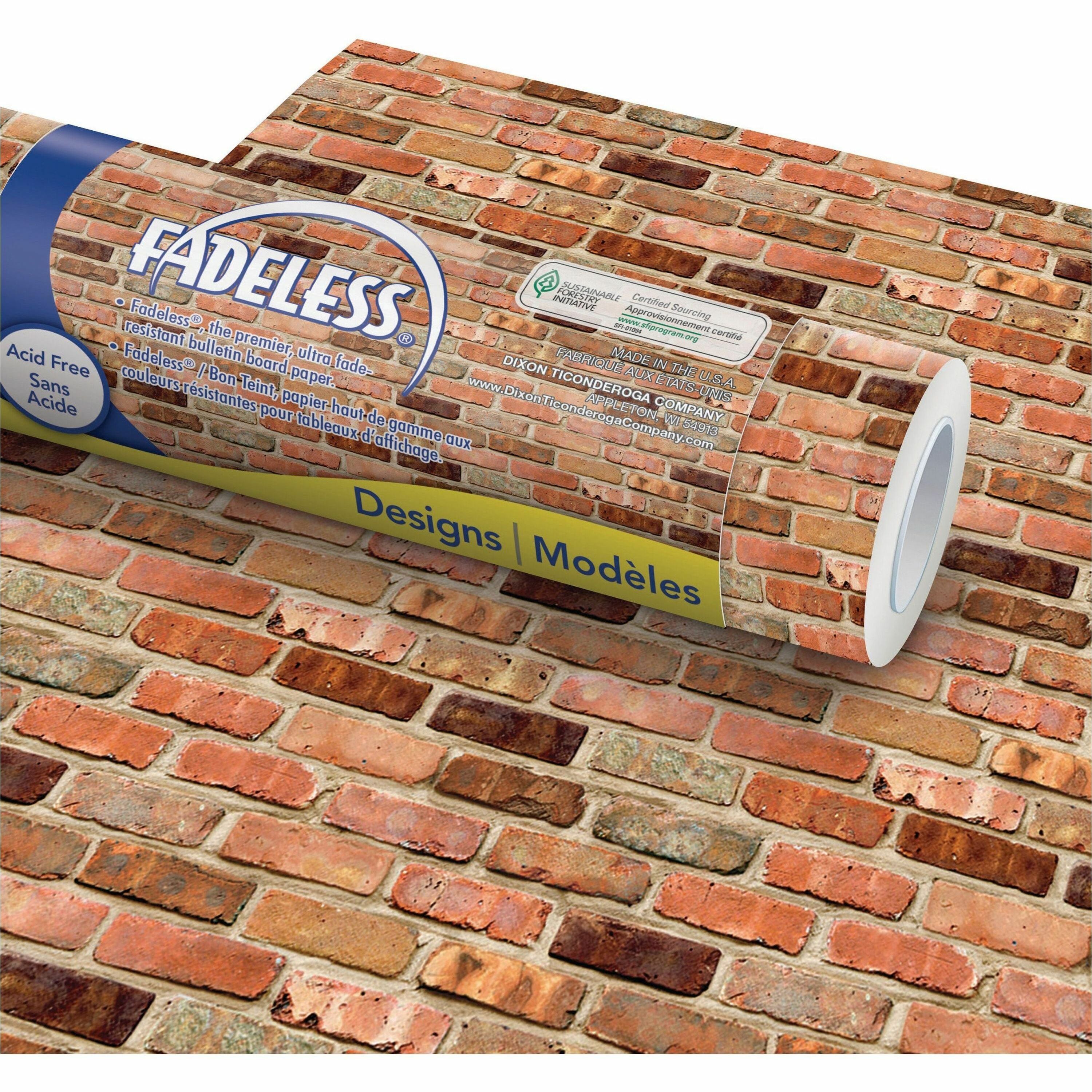 pacon-bulletin-board-paper-rolls-classroom-door-file-cabinet-school-home-office-project-display-table-skirting-party-decoration-48width-x-50-ftlength-1-roll-reclaimed-brick-paper_pacp0057465 - 1